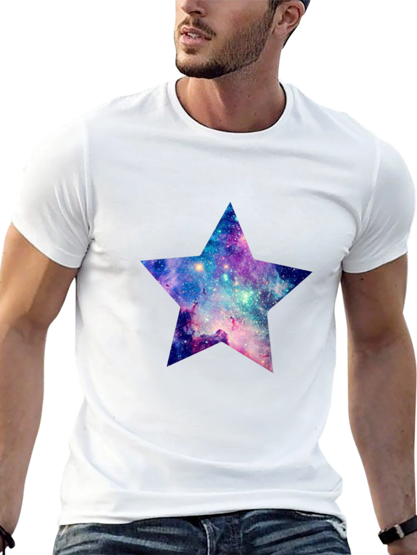 Black Galaxy Star Graphic Tee - Black Cotton Blend view 13