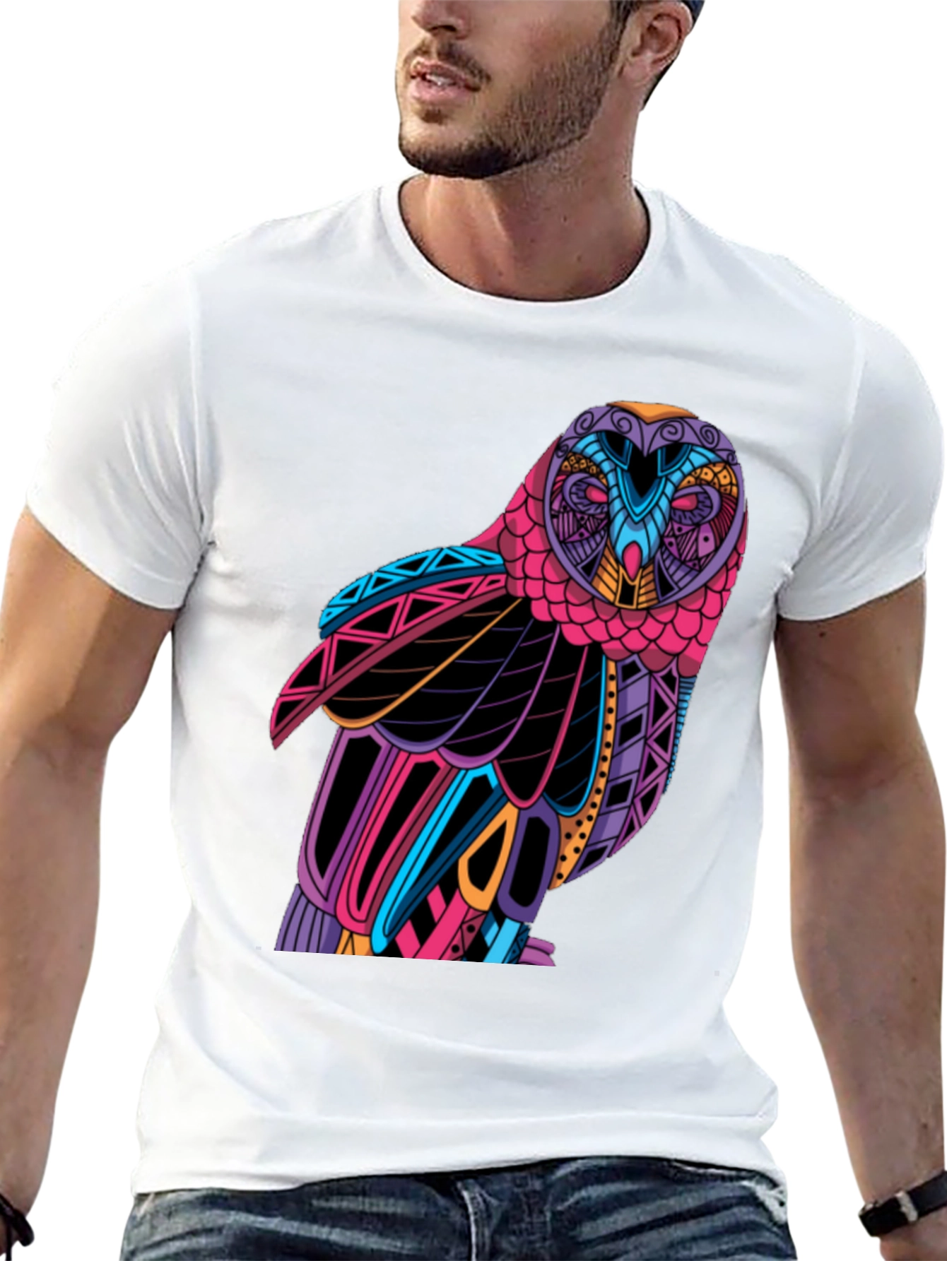 Black Colorful Owl Graphic T-Shirt - Unique Design view 13