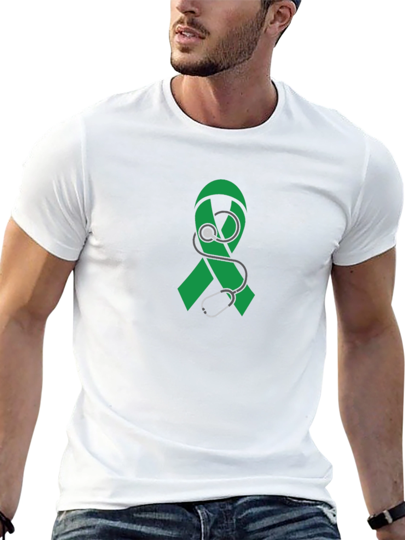 Black Awareness Ribbon Stethoscope Graphic Tee view 13