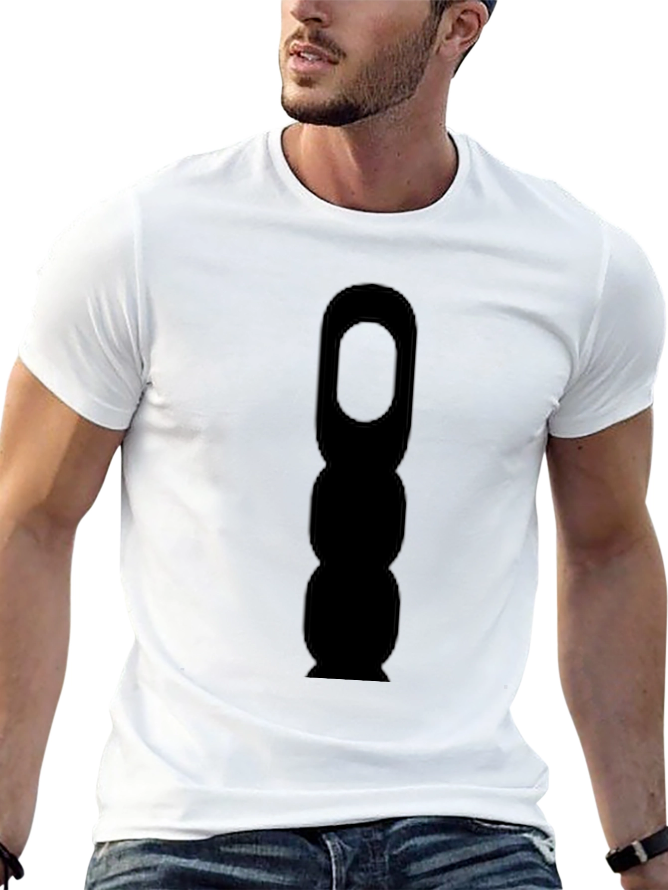 Black Men's Black T-Shirt with Abstract Silhouette Graphic view 13
