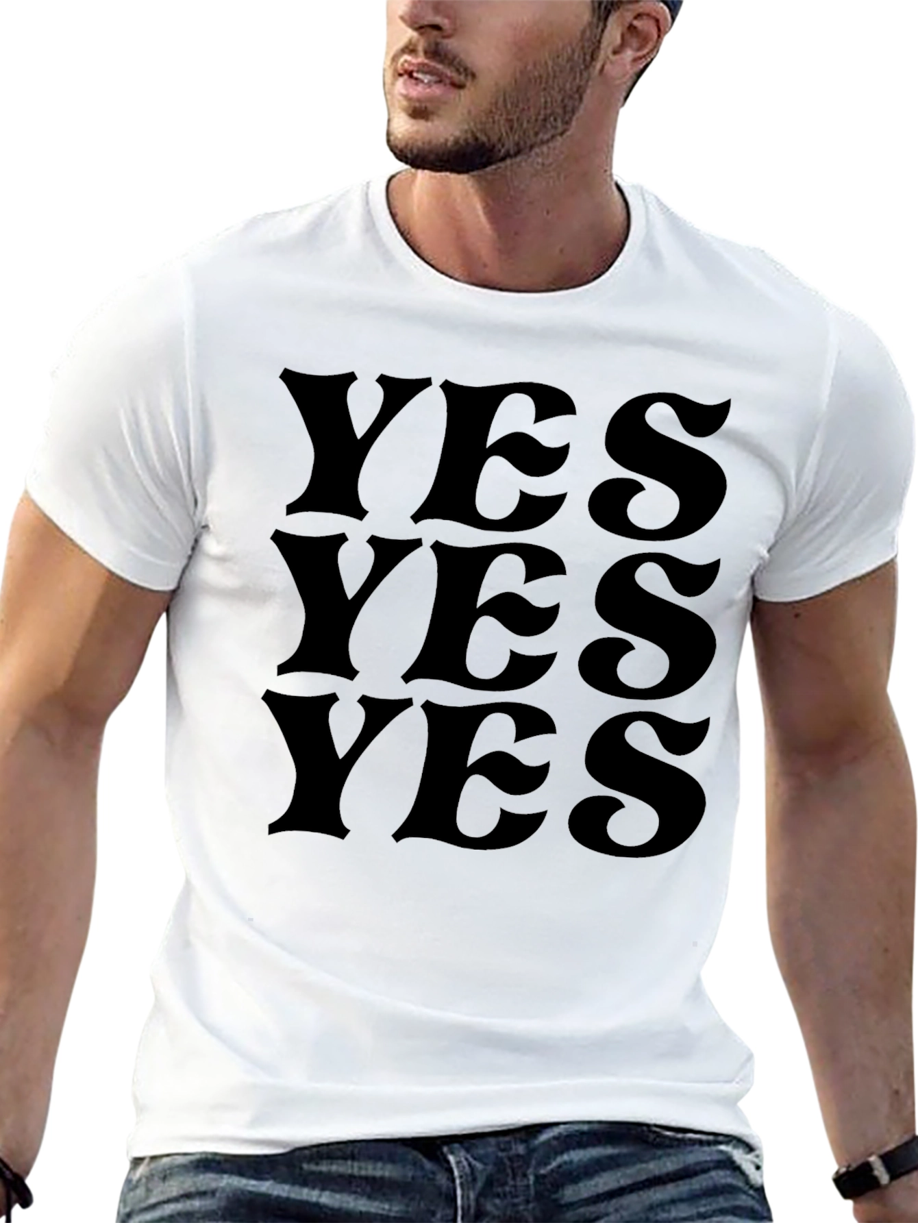 Black YES Graphic Tee - Minimalist Statement Shirt view 13