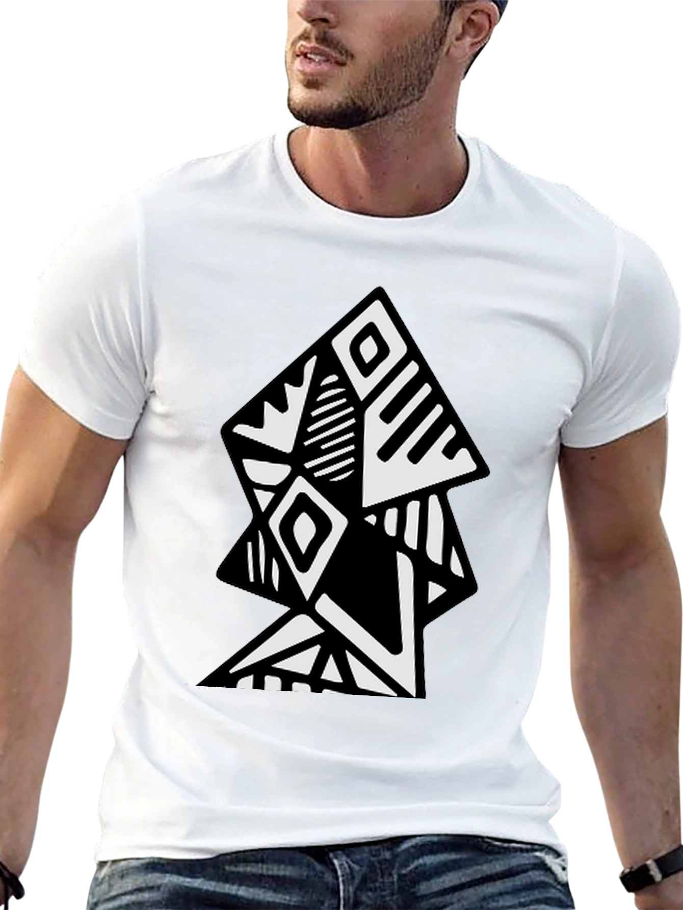 Black Geometric Tribal Art Black T-Shirt view 13