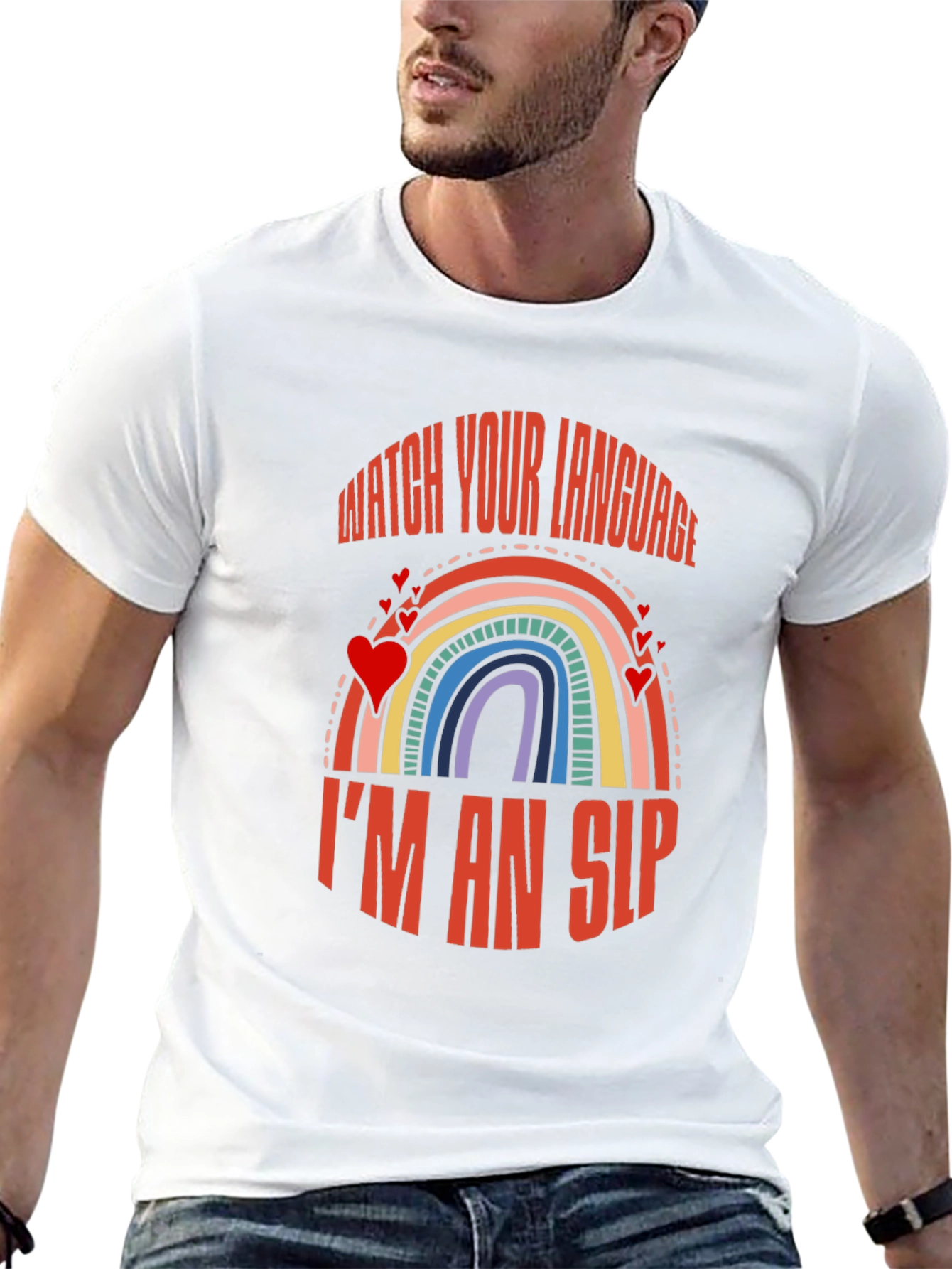 Watch Your Language I'm an SLP Rainbow T-Shirt - 13