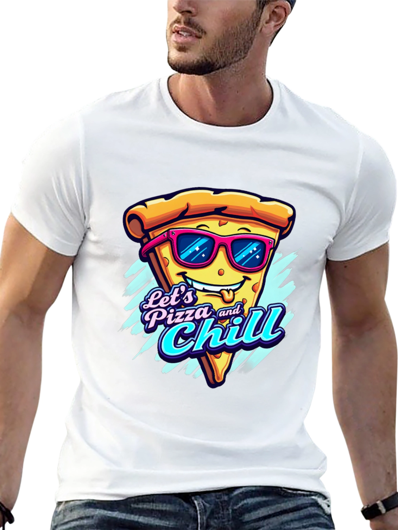 Black Let's Pizza and Chill Funny Graphic Tee view 13