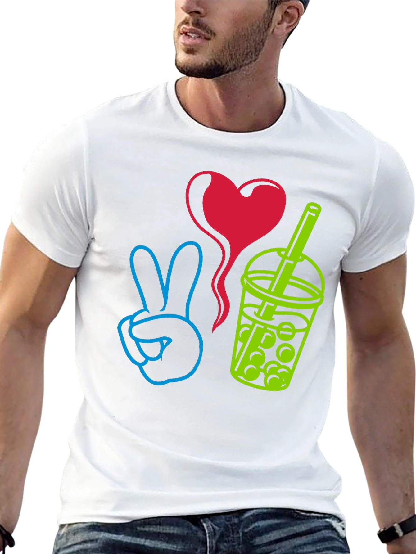 Black Peace, Love, Boba T-Shirt - Trendy Graphic Tee view 13