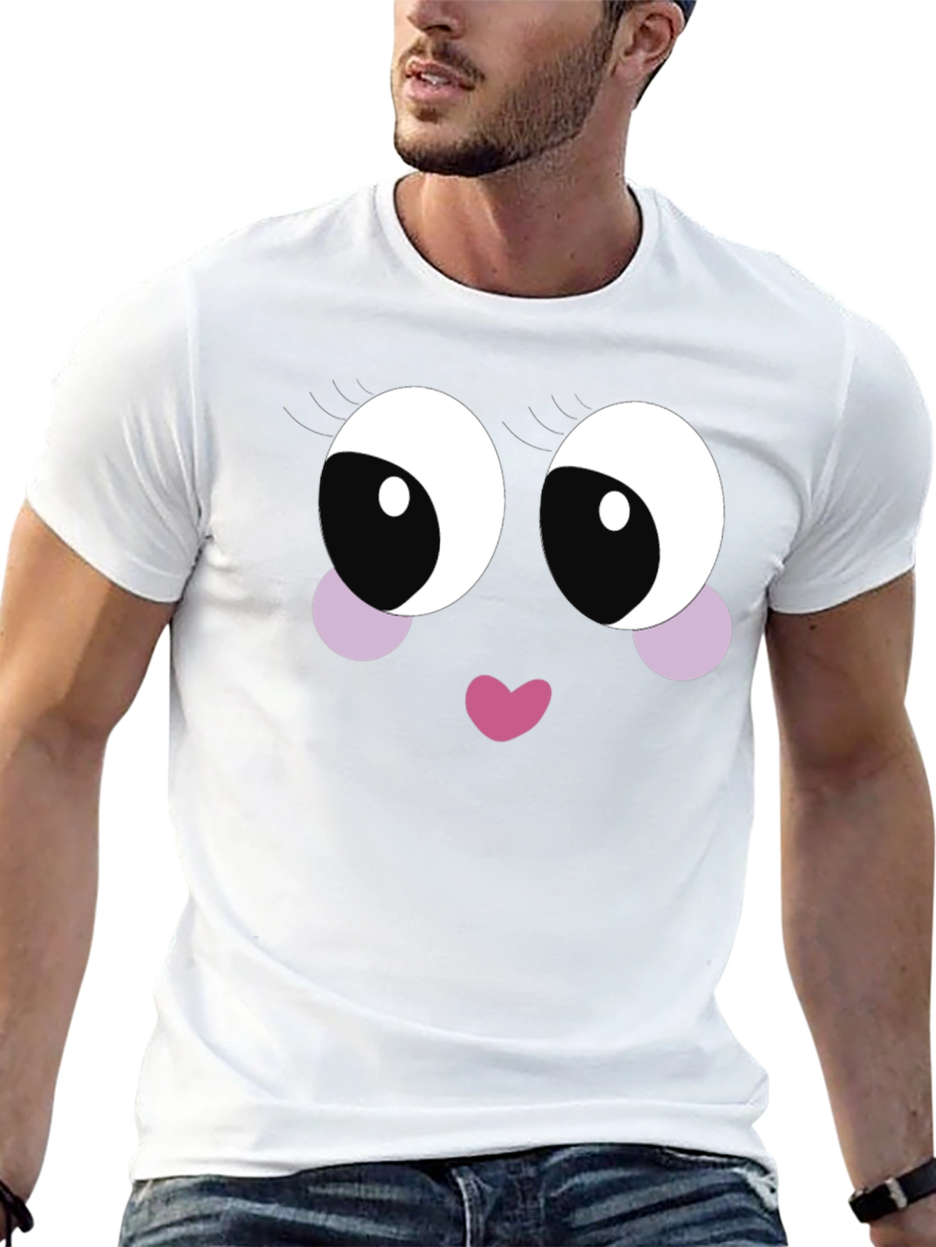 Black Cute Cartoon Face Black T-Shirt view 13