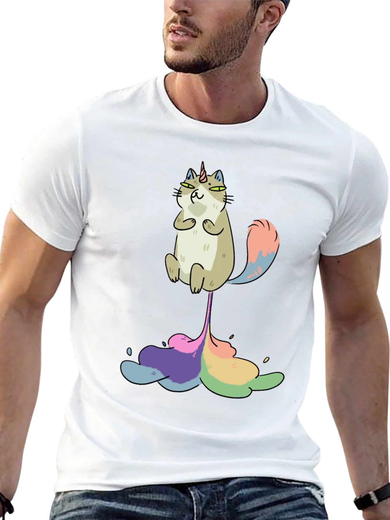 Black Unicorn Cat Rainbow Funny Black T-Shirt view 13