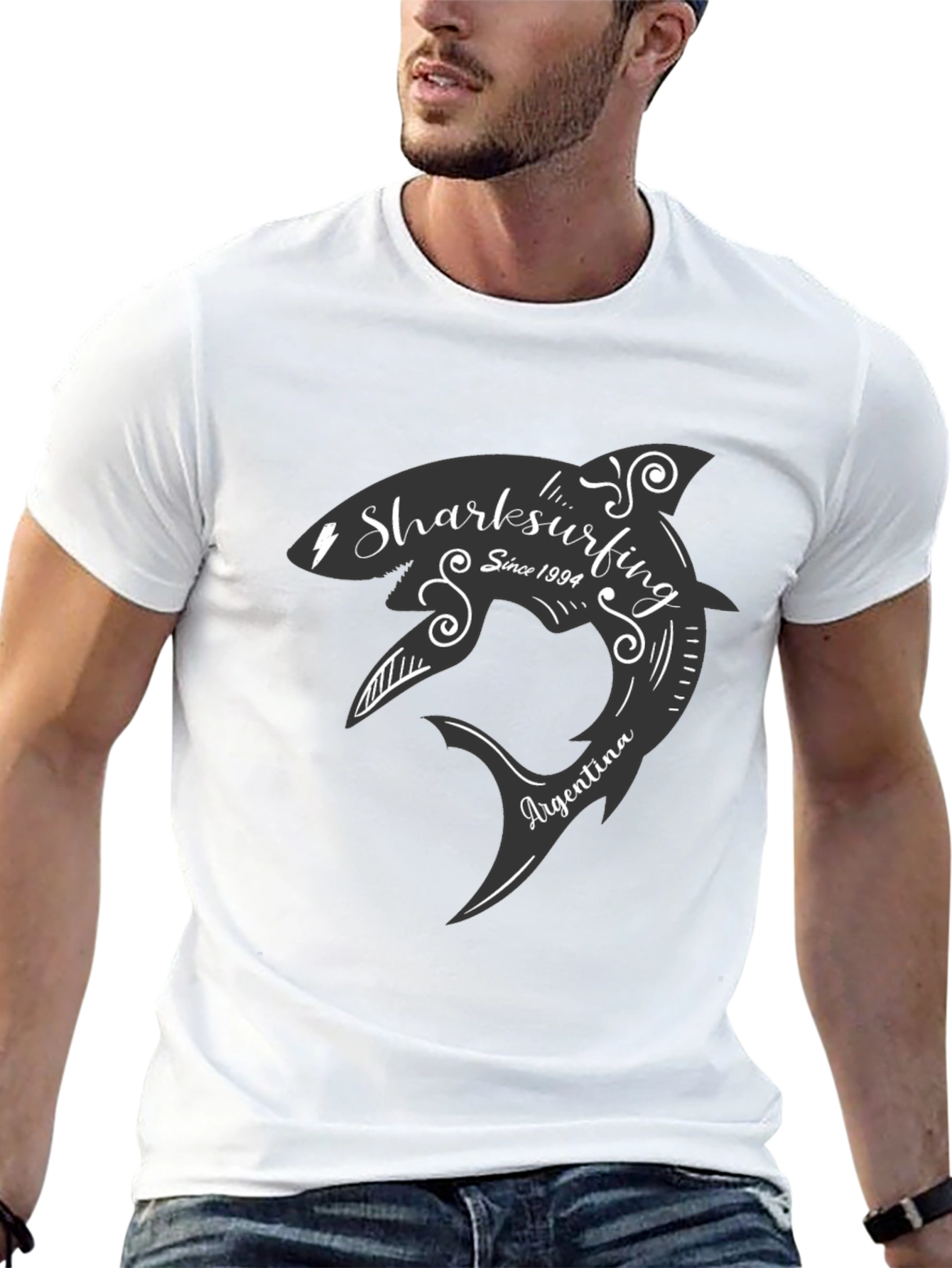 Black Sharksurfing T-Shirt - Argentina Surf Tee view 13