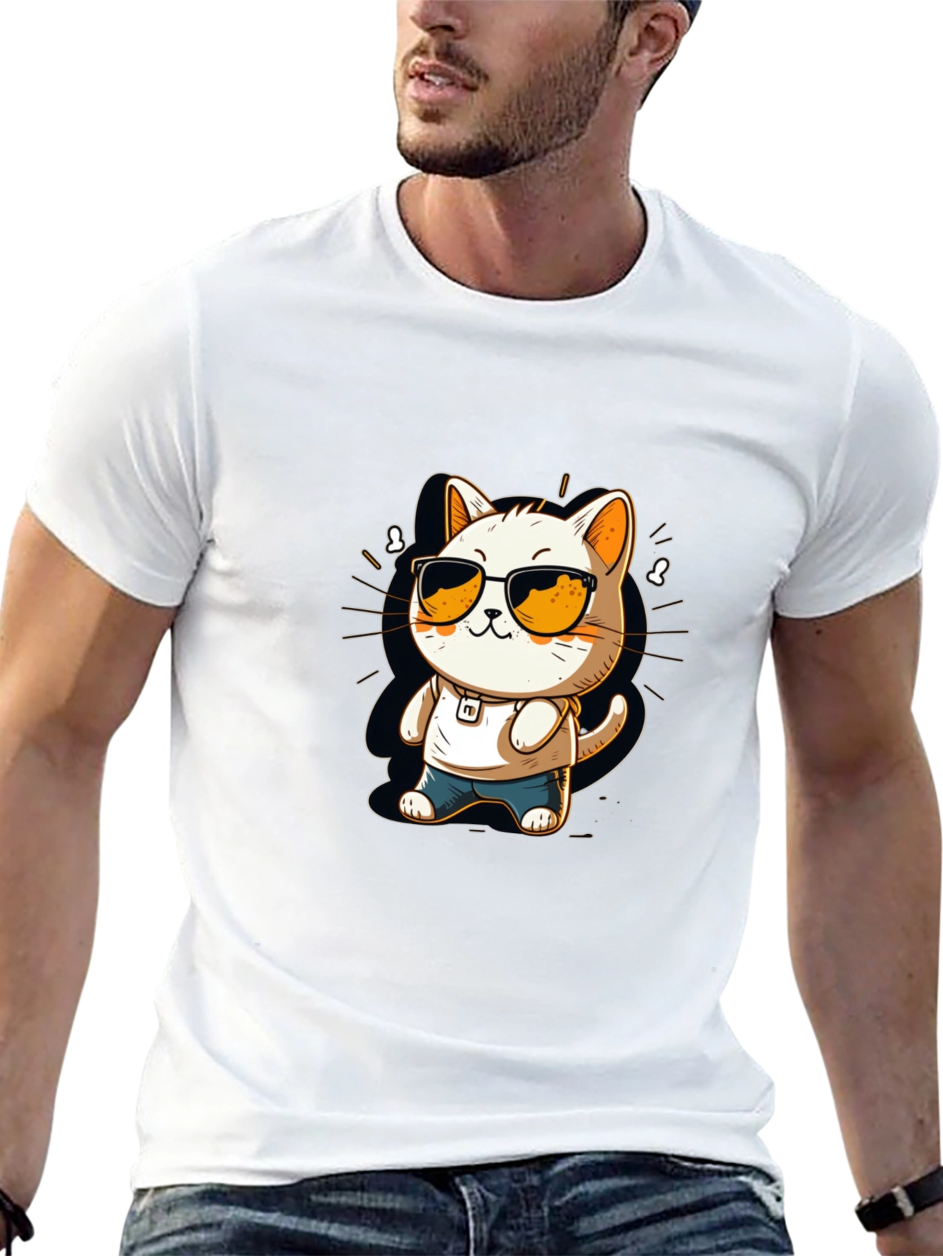 Black Cool Cat Cartoon Black Tee view 13