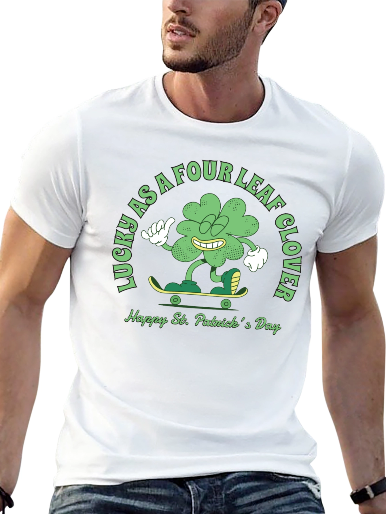 Black Lucky Four Leaf Clover St. Patrick's Day T-Shirt view 13