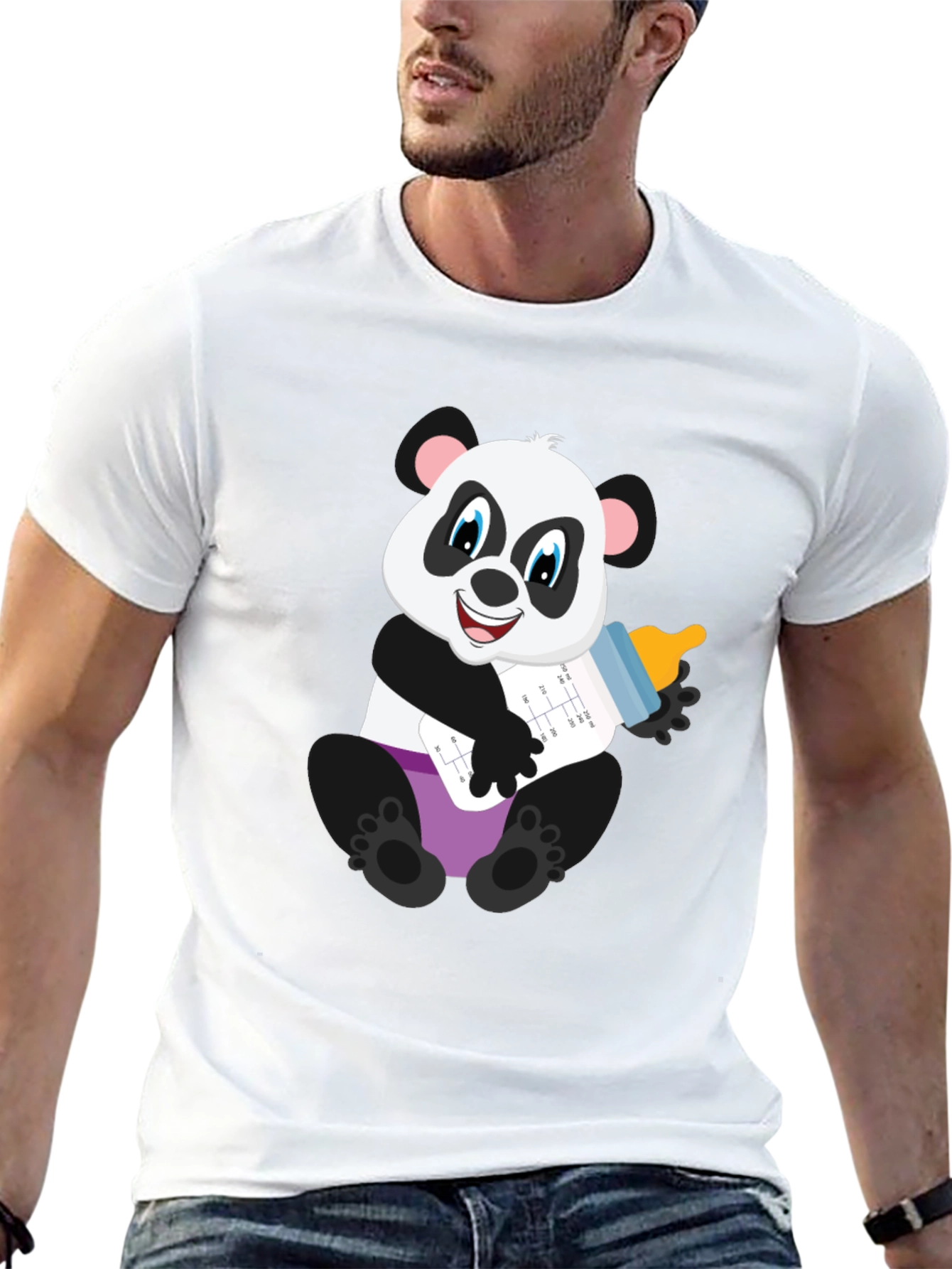 Black Panda Baby Bottle T-Shirt - Adorable Cute Cartoon Bear Tee view 13