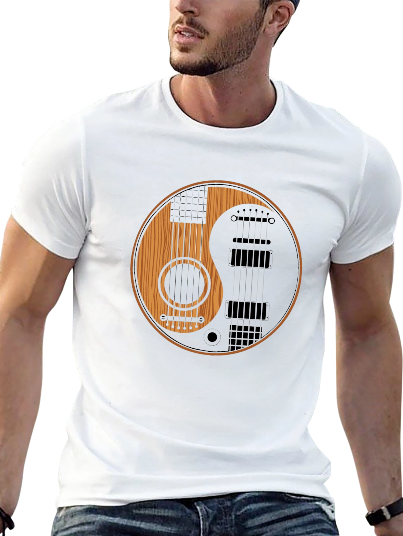 Black Yin Yang Guitar T-Shirt view 13