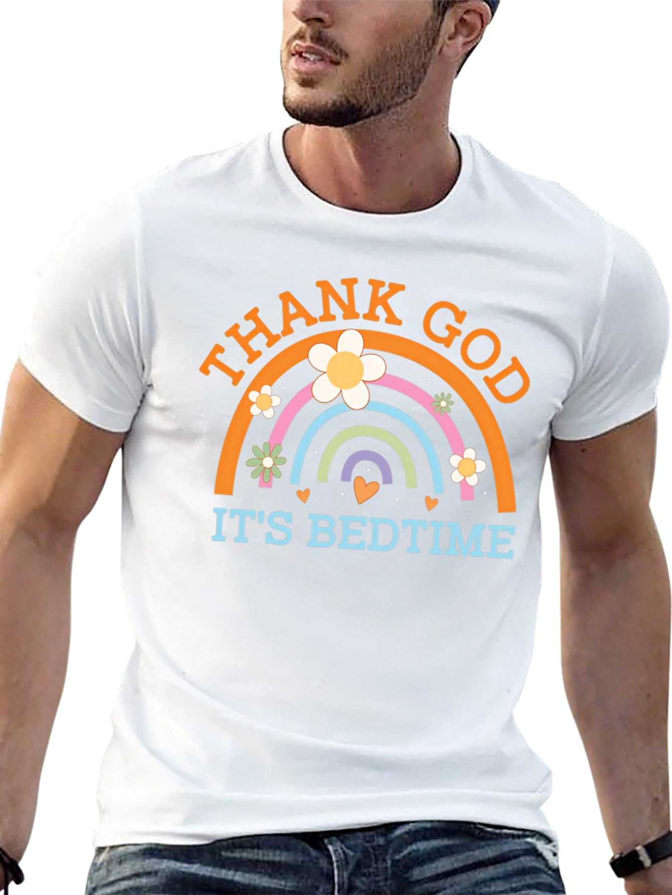 Black Thank God It's Bedtime Rainbow Graphic Tee view 13