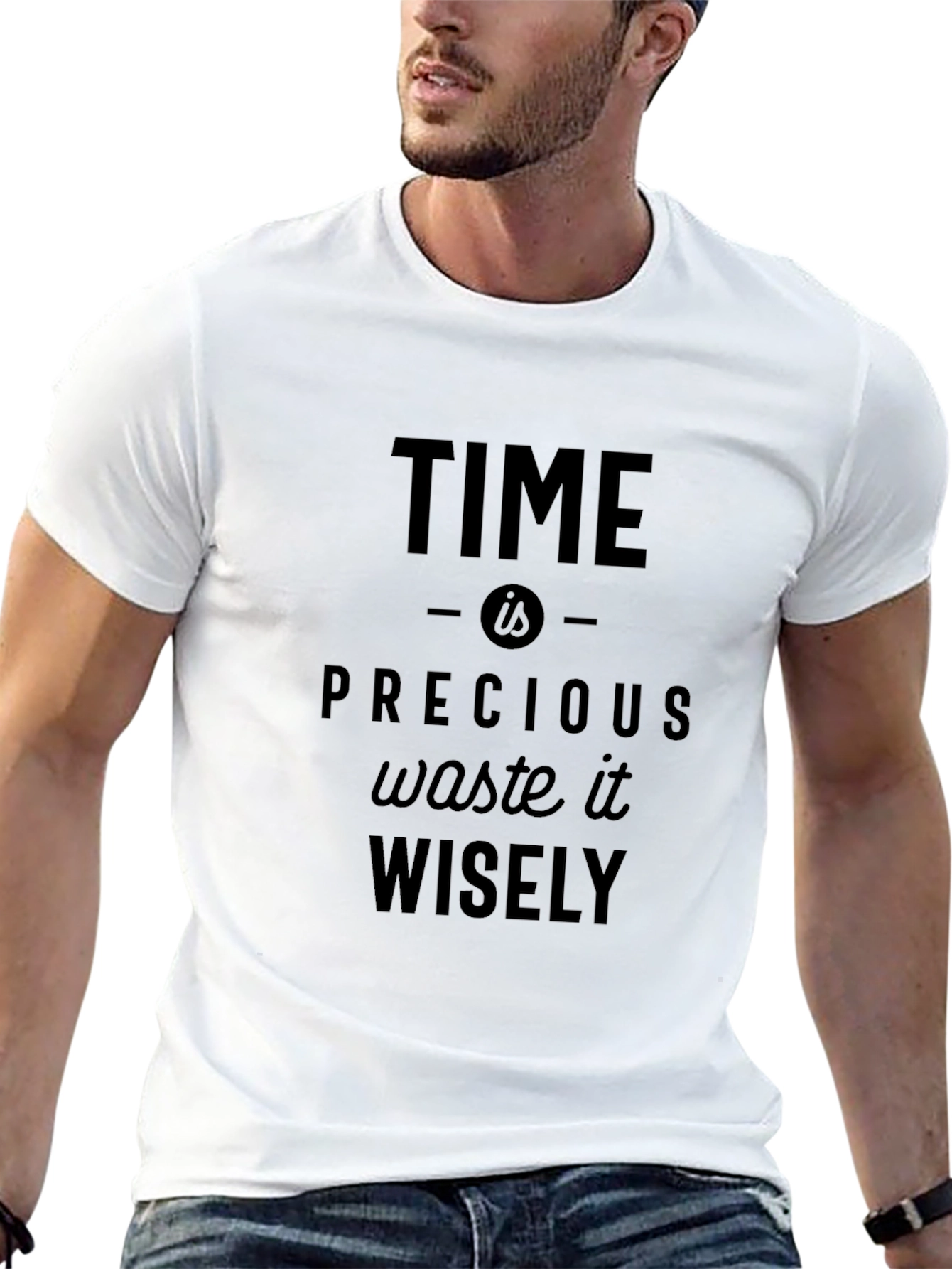 Black Time is Precious Slogan Black Graphic T-Shirt view 13