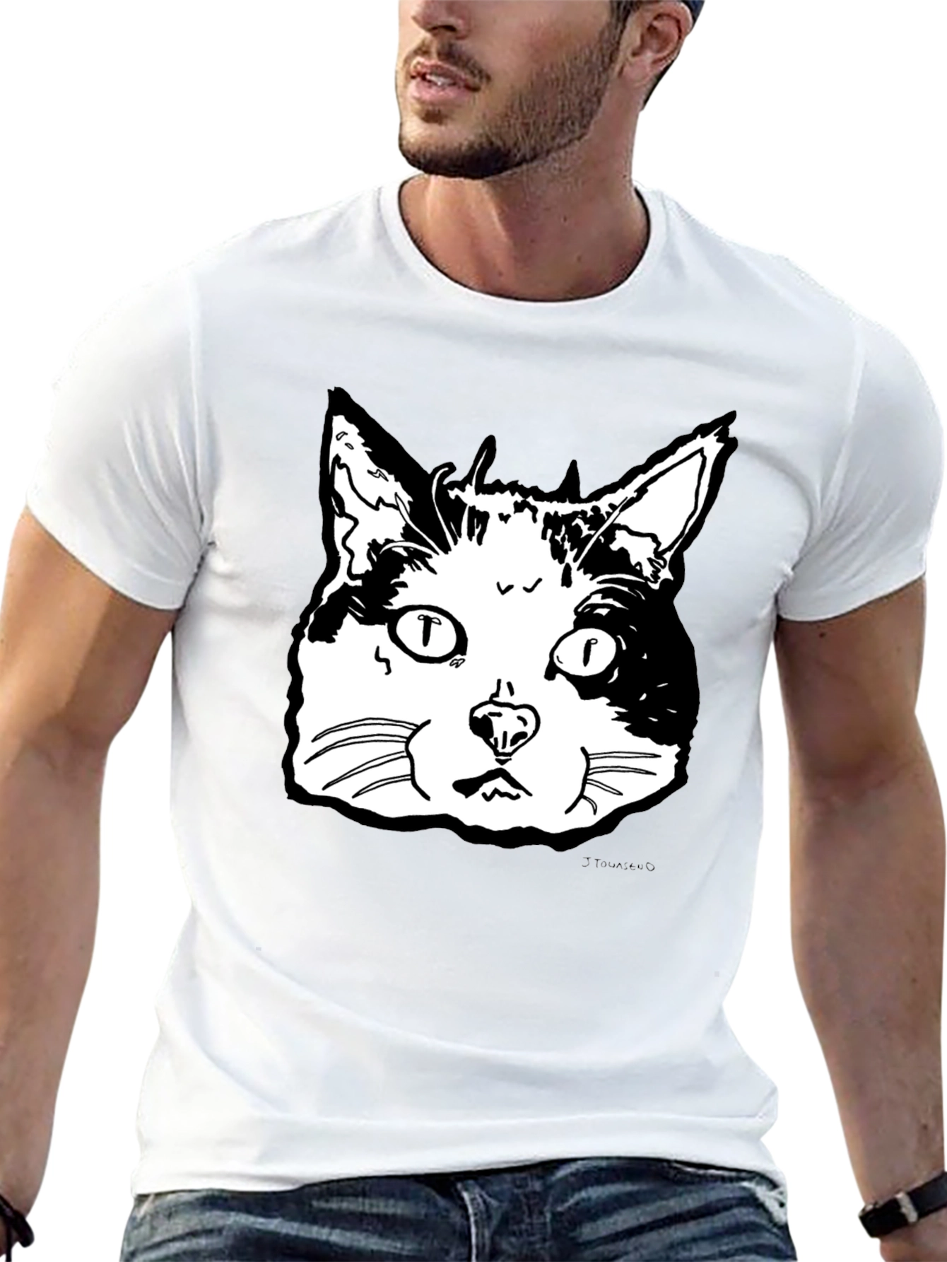 Black Cat Face Graphic T-Shirt - Black view 13