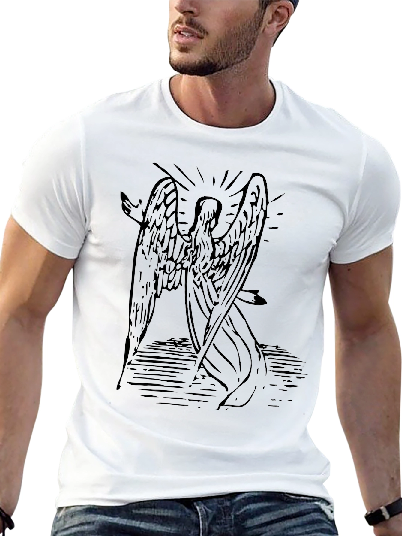 Black Angel Wings Graphic Print Black T-Shirt view 13