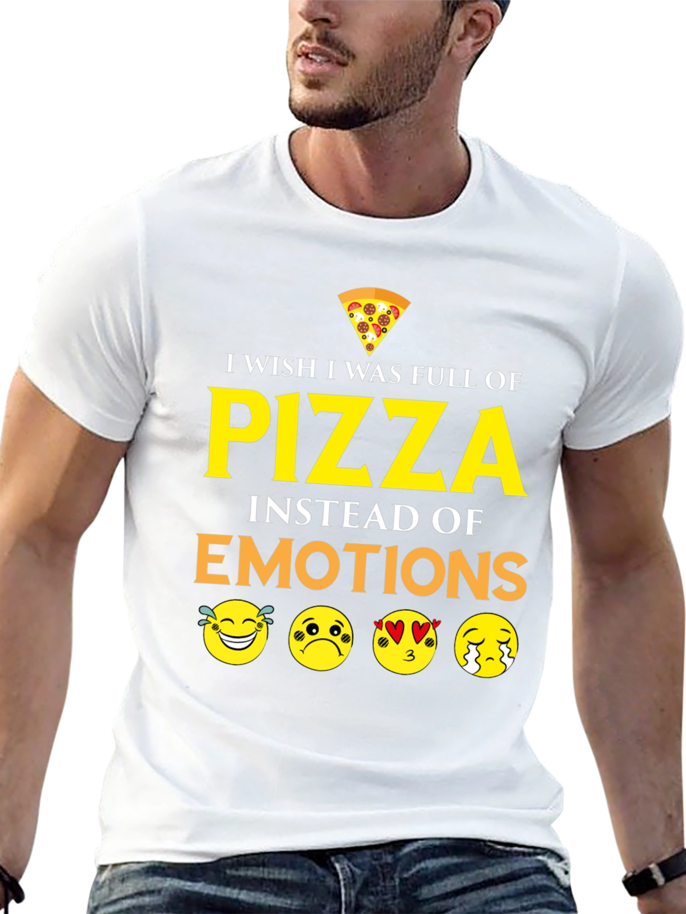 Black Pizza Emotions Graphic T-Shirt - Funny Foodie Tee view 13