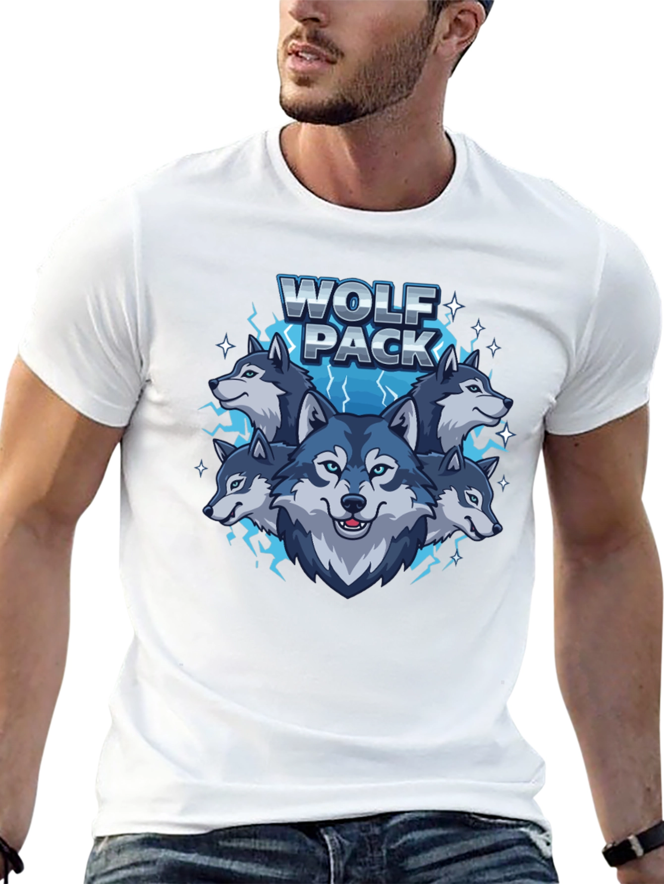 Black Wolf Pack Graphic Print Crew Neck T-Shirt view 13