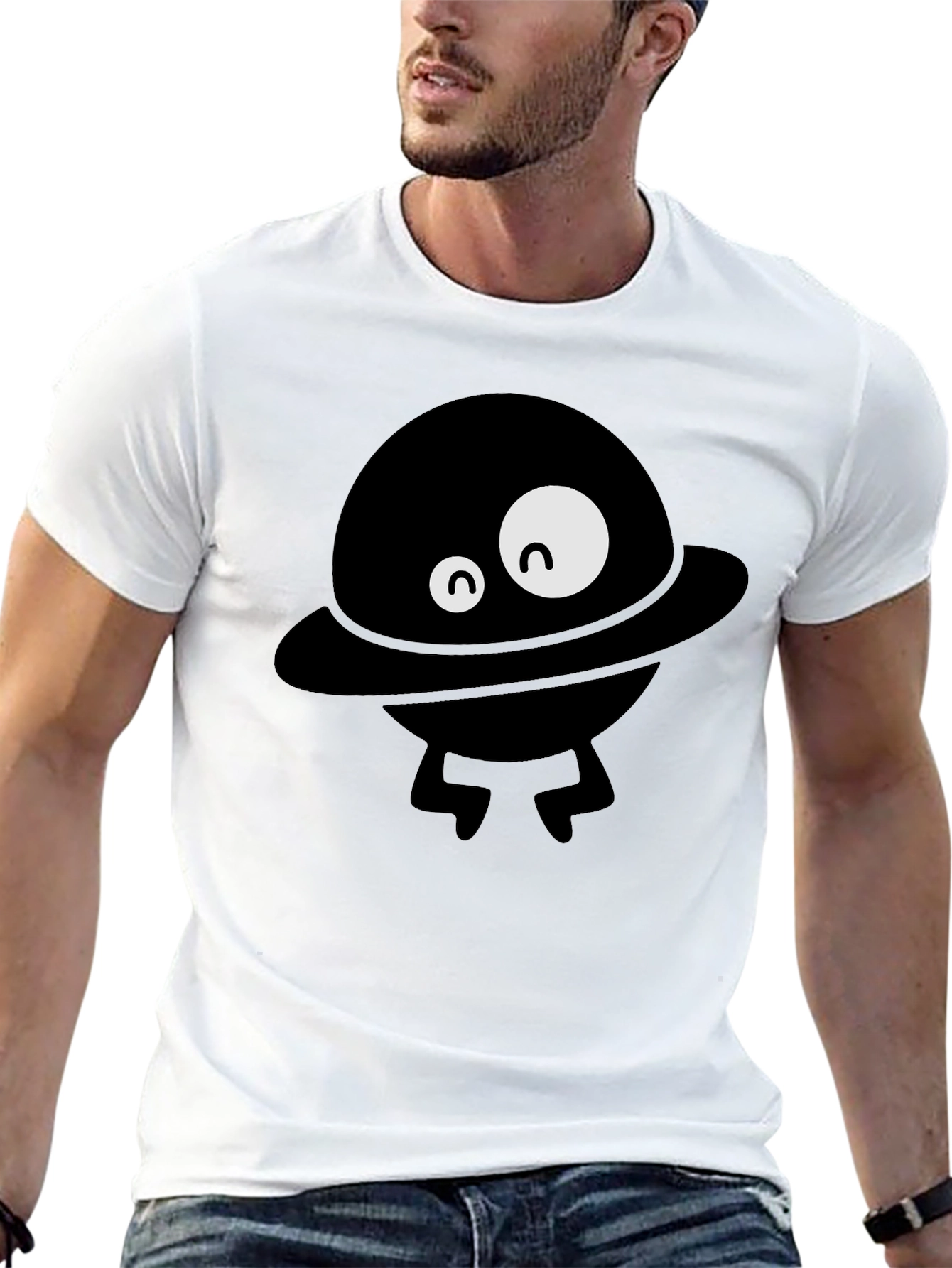 Black Funny Alien UFO Graphic Black T-Shirt view 13