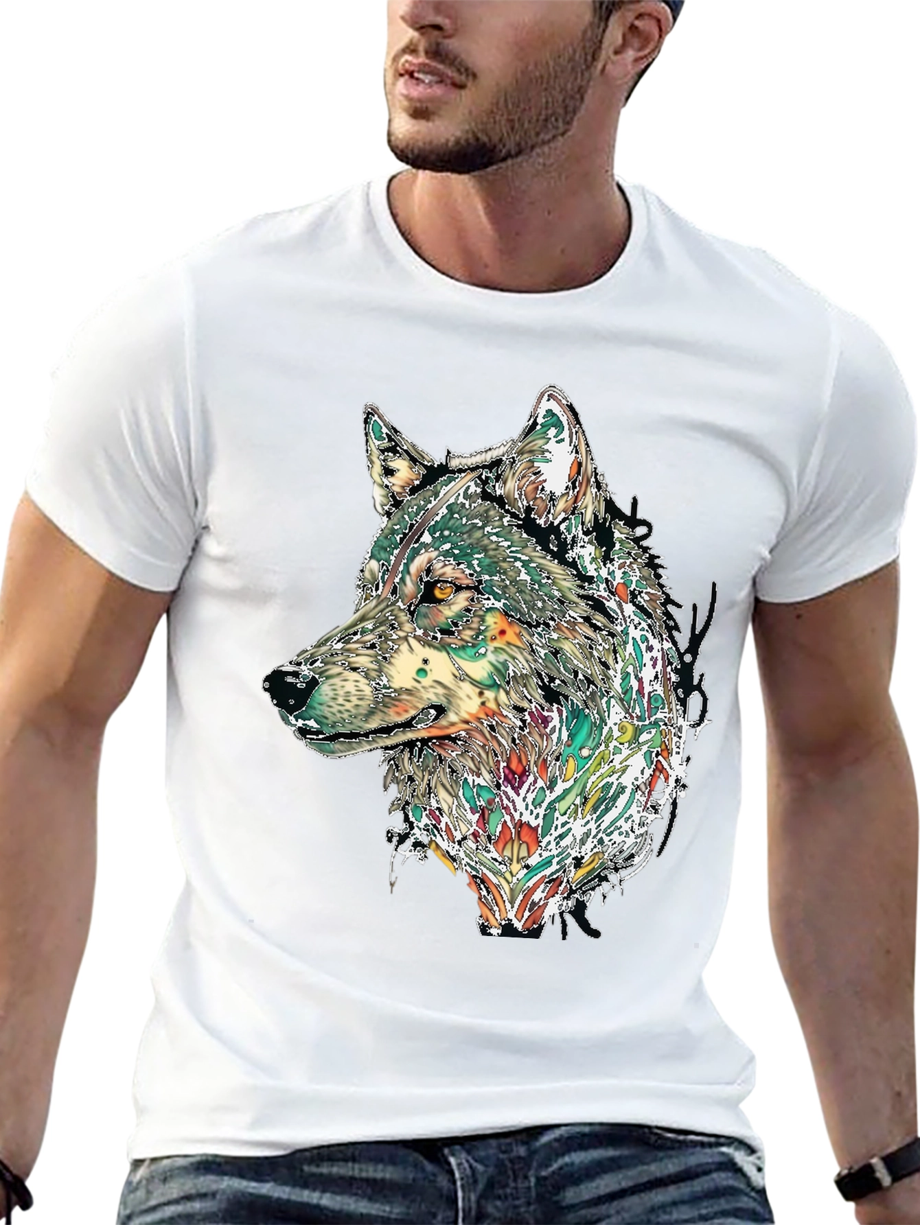 Black Wolf Graphic Print Black T-Shirt view 13