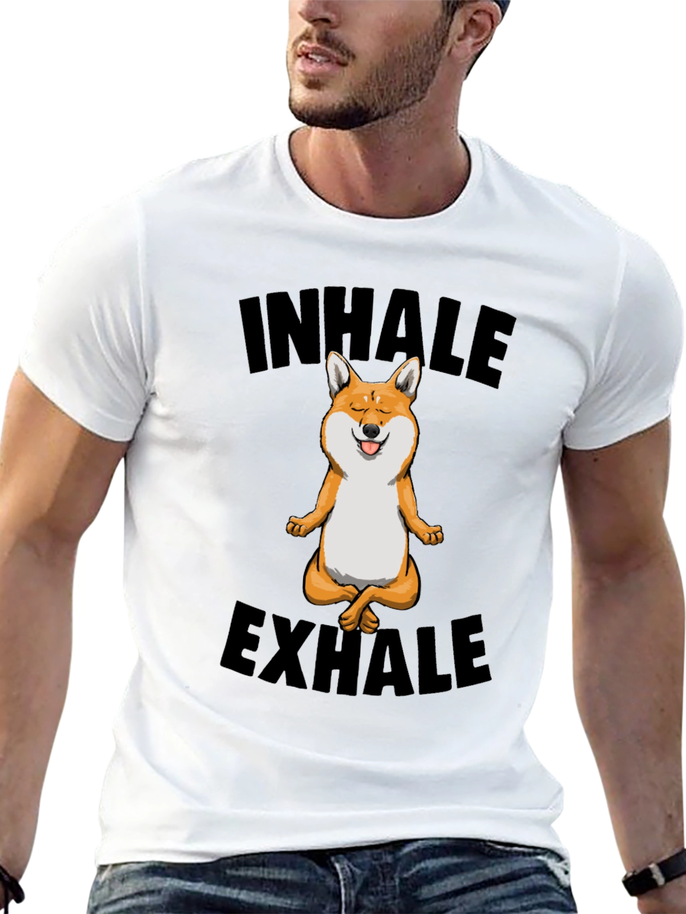 Black Yoga Dog T-Shirt - Inhale Exhale Meditation Tee view 13