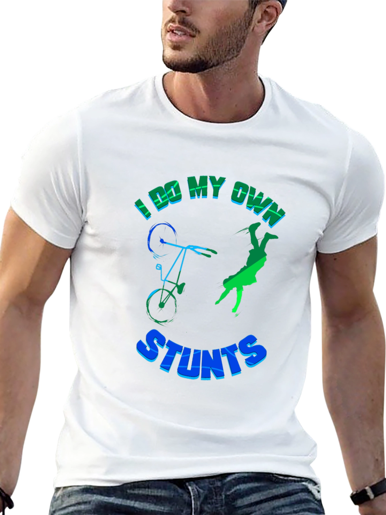Black I Do My Own Stunts T-Shirt, Funny Bike Design view 13