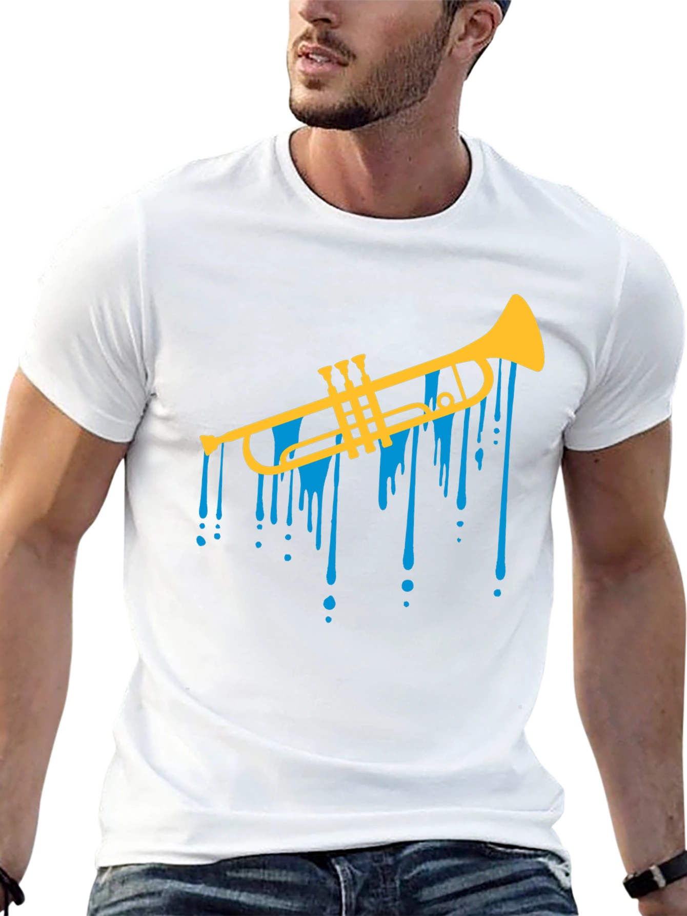 Black Trumpet Drip Graphic Tee - Cool Musical T-Shirt view 13