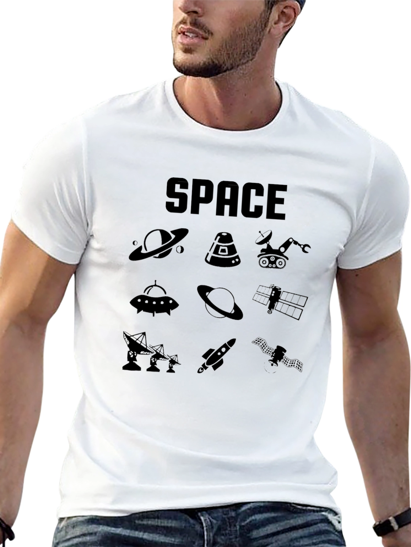 Black Space Graphic Print Black T-Shirt view 13