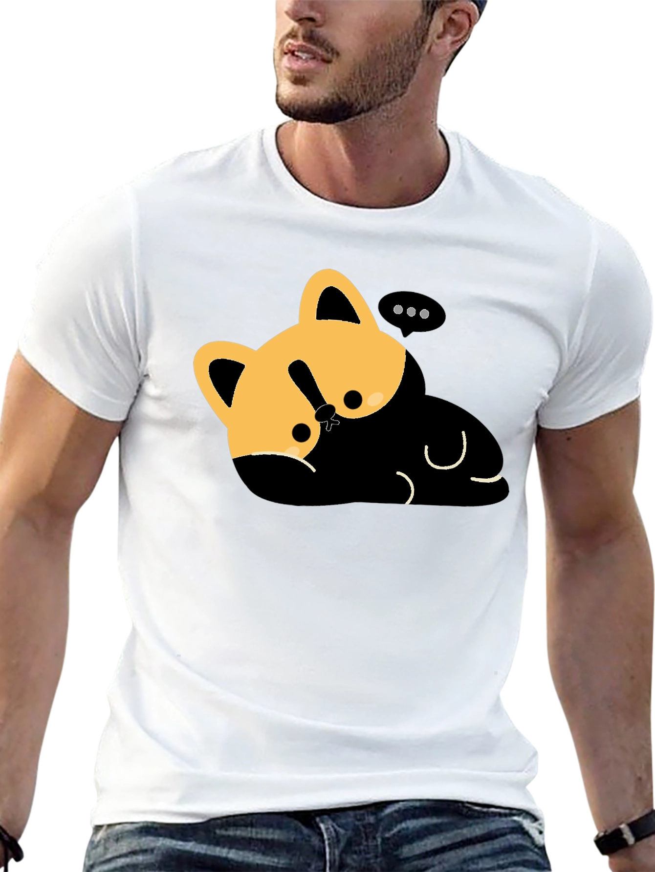 Black Cute Cat Nap T-Shirt - Relaxed Fit, Black view 13