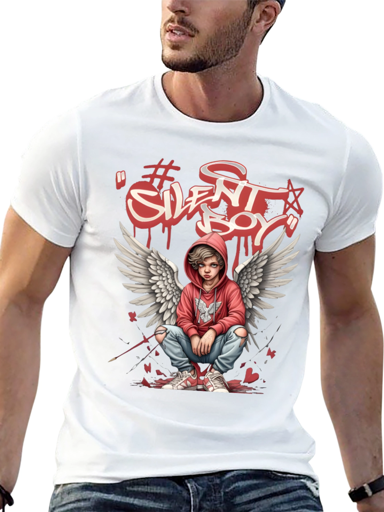 Black Silent Boy Graphic Tee - Black Cotton T-Shirt view 13