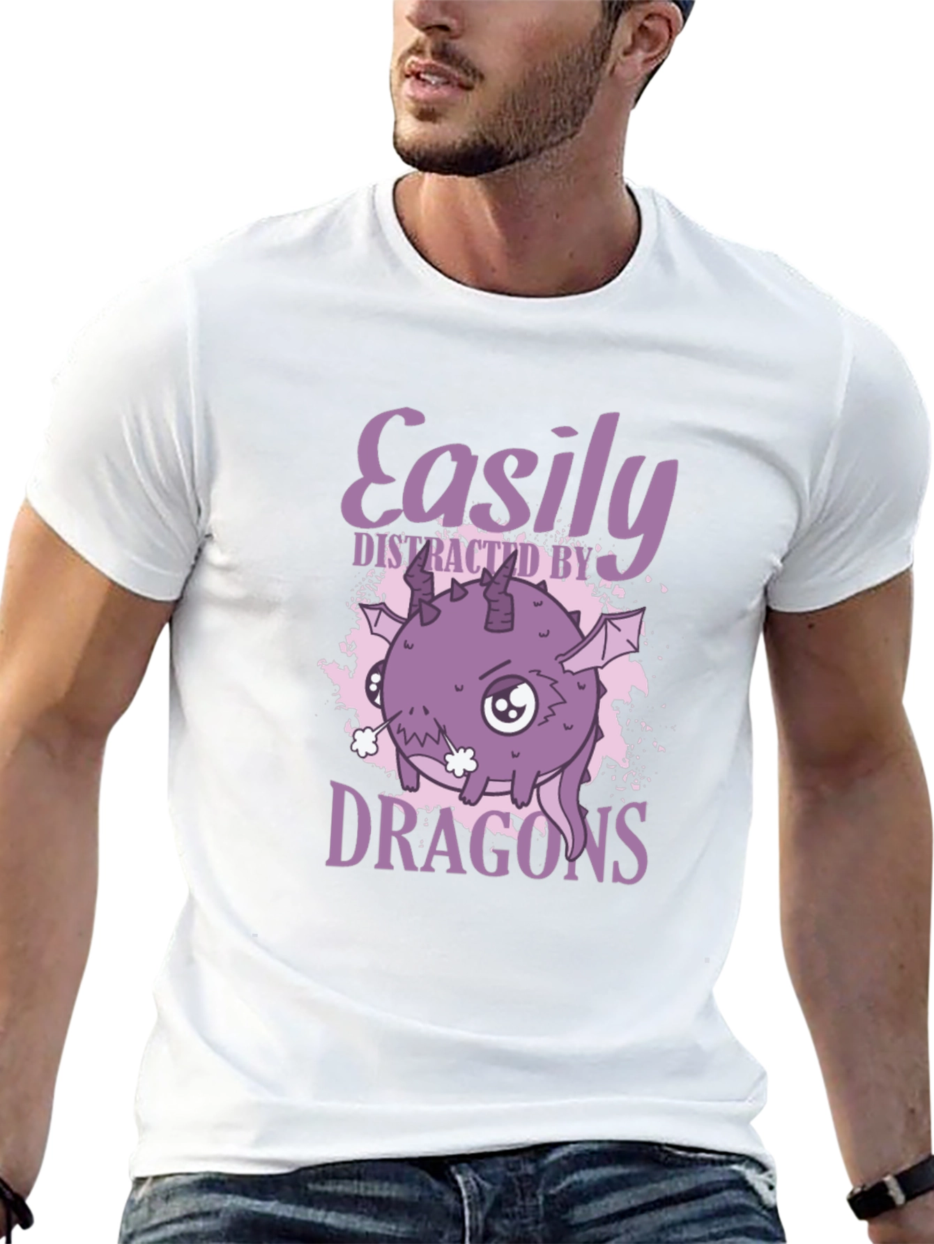 Black Easily Distracted By Dragons Graphic T-Shirt view 13