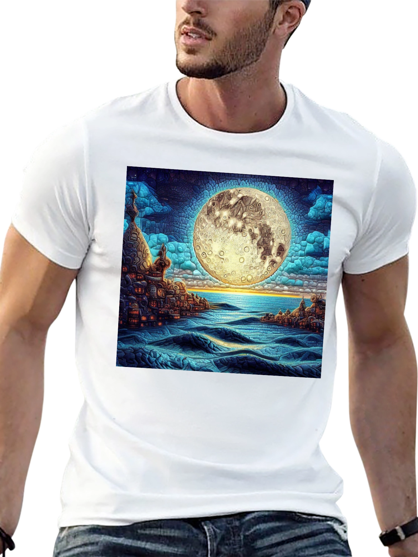 Black Moonlit Cityscape Graphic Tee view 13