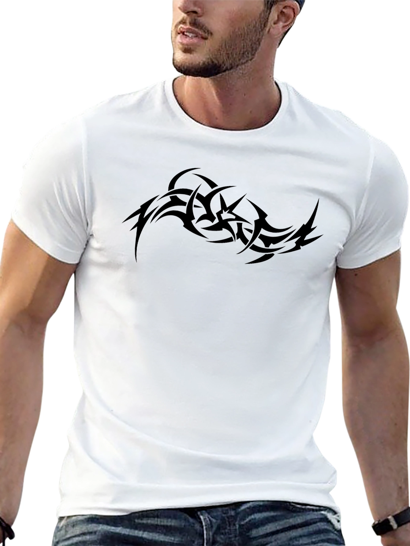 Black Men's Black Graphic Tee - Tribal Tattoo Design view 13