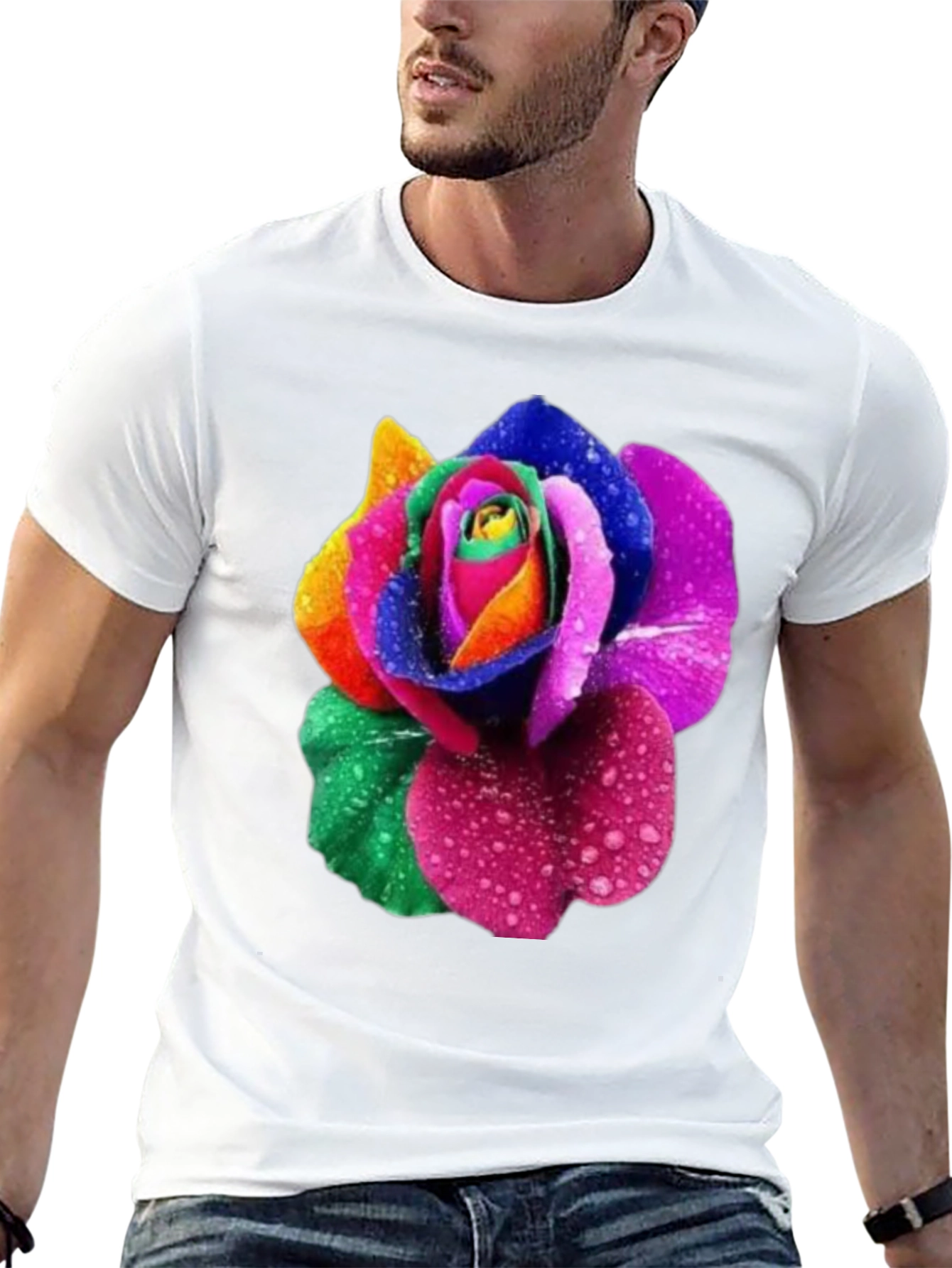 Rainbow Rose Graphic Tee - Men's Black T-Shirt - 13