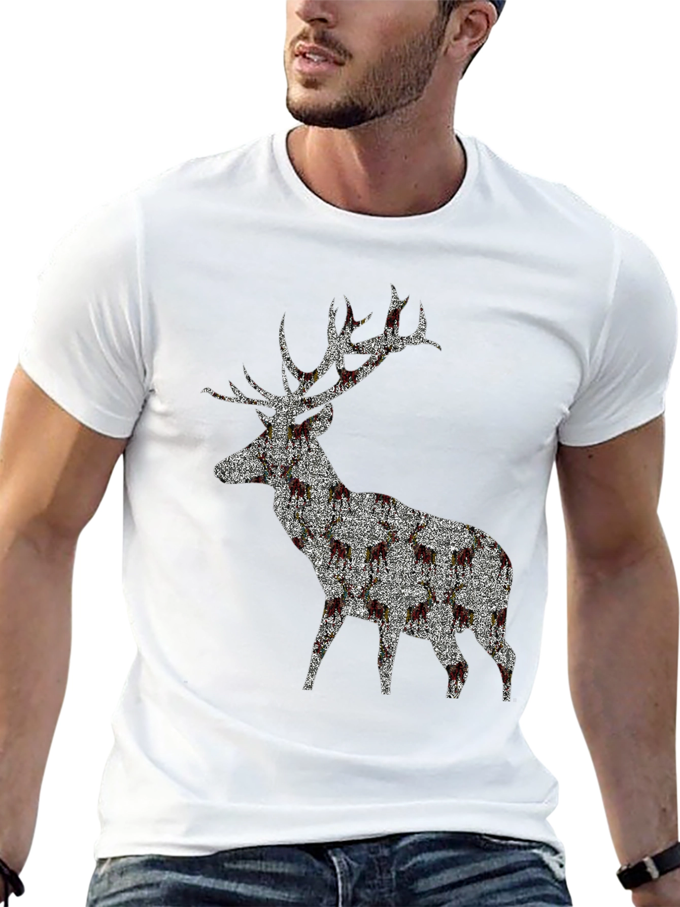 Black Stag Patterned Crew Neck T-Shirt view 13