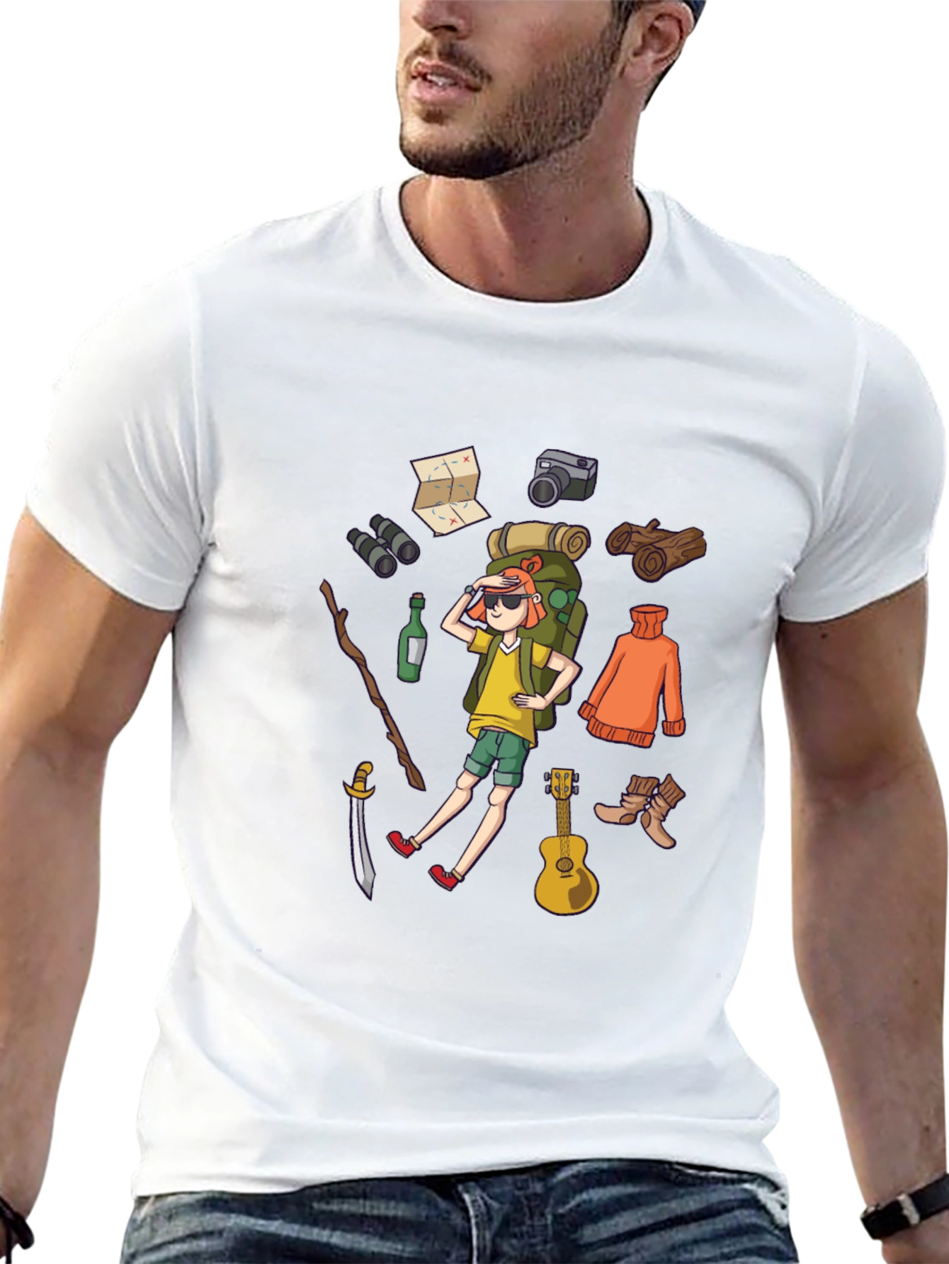 Black Cartoon Hiker Black T-Shirt view 13