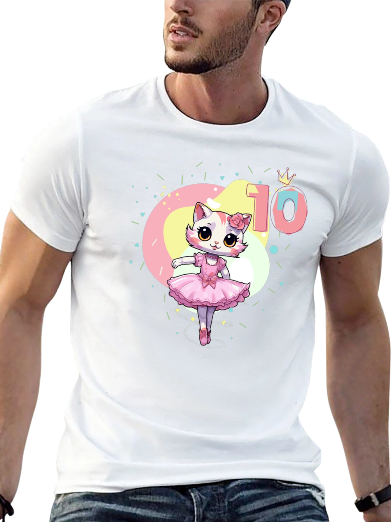 Black Cute Cat Ballerina 10th Birthday T-Shirt view 13
