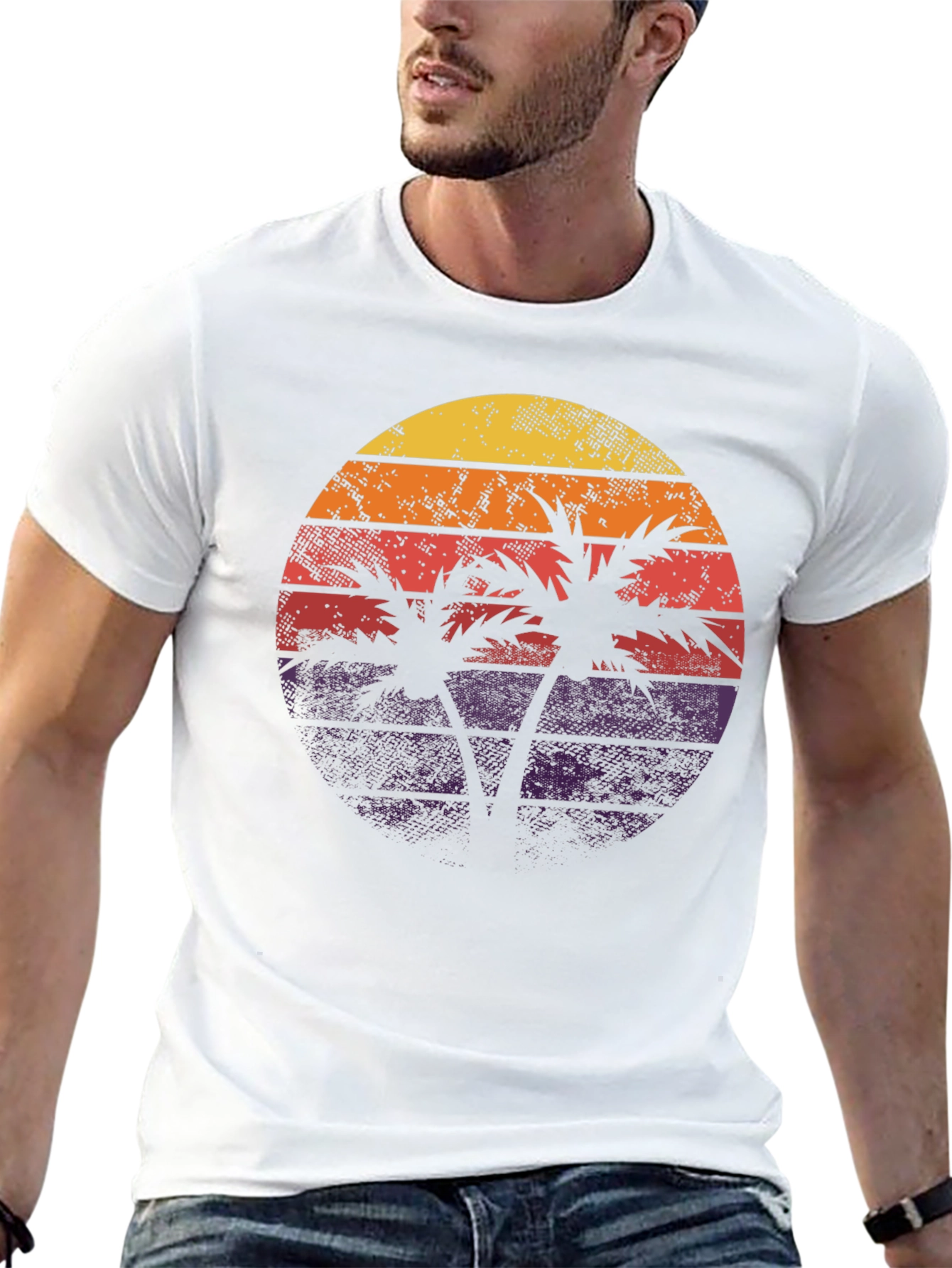 Black Retro Sunset Palm Tree Graphic Tee view 13