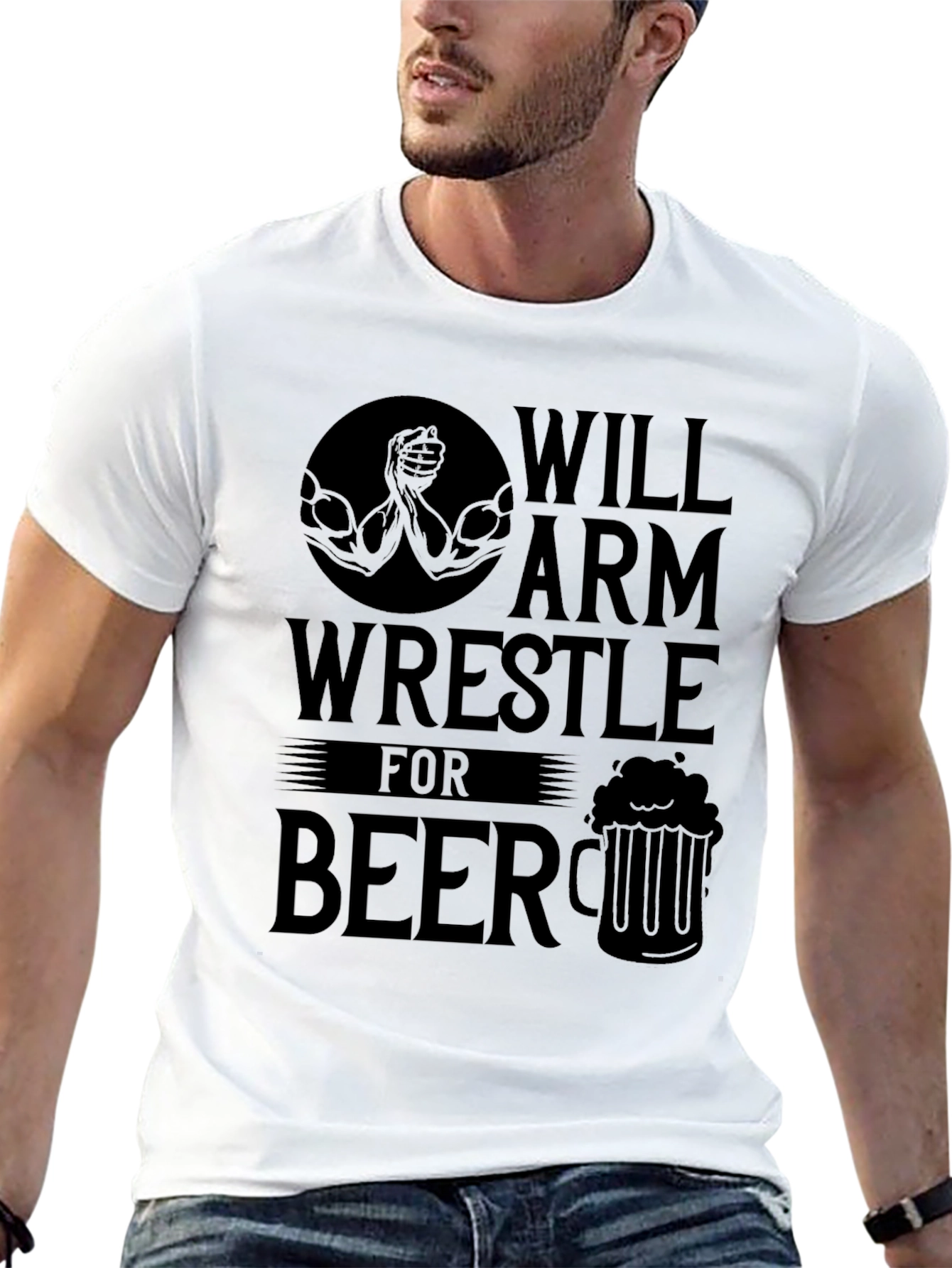 Black Will Arm Wrestle for Beer Black T-Shirt view 13