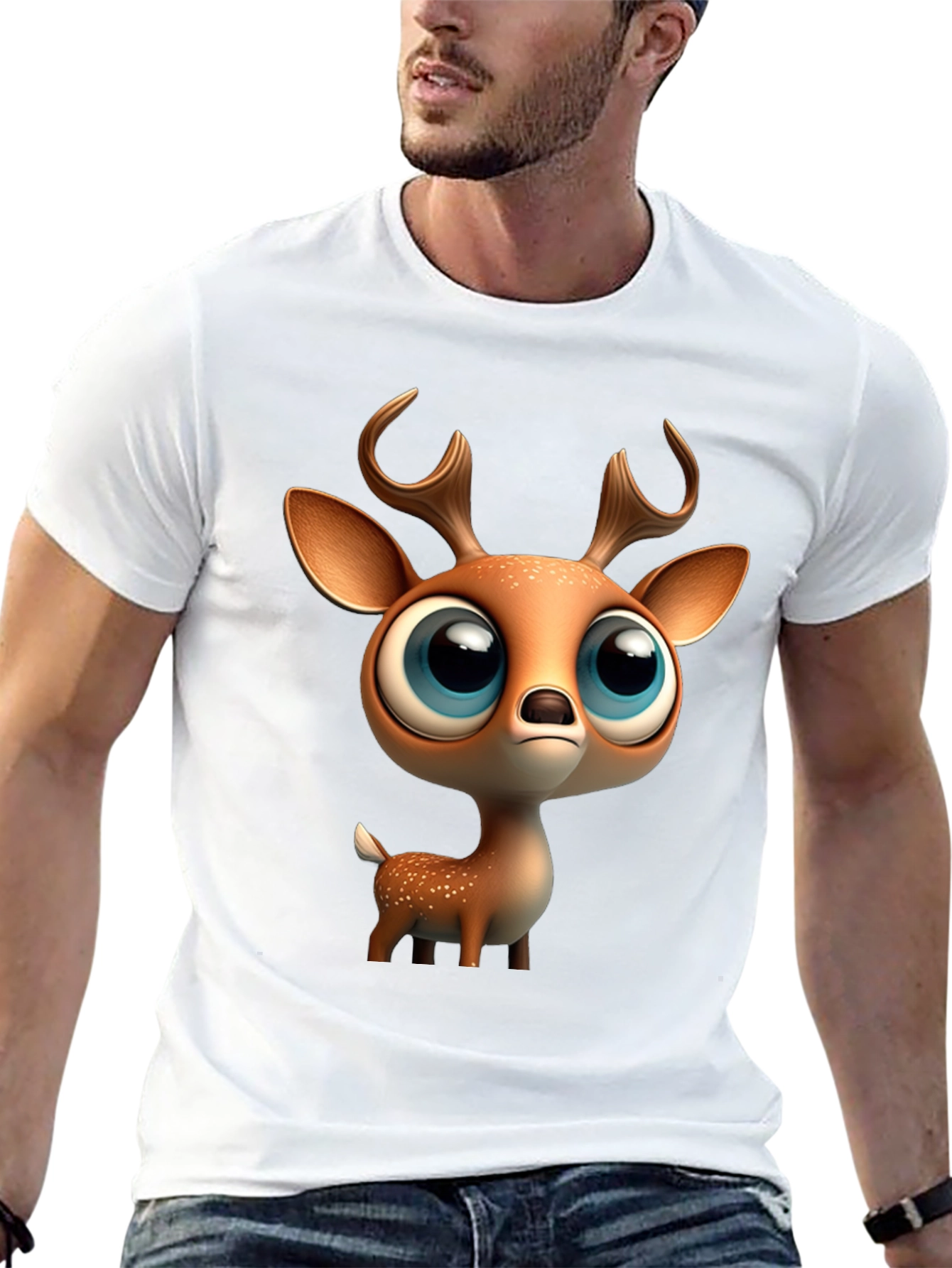 Black Cute Deer Graphic Tee - Stylish Black T-Shirt view 13