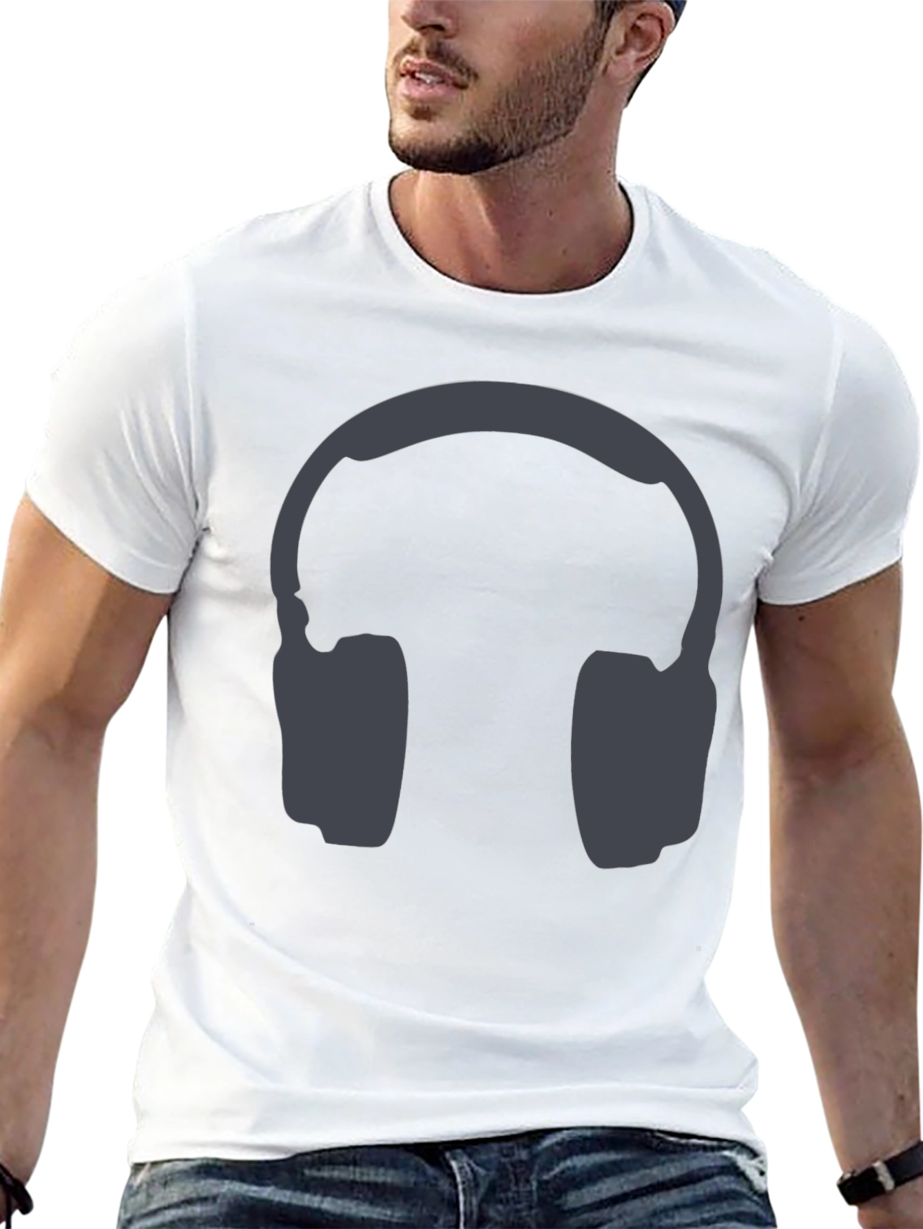 Black Black T-Shirt with Headphone Graphic view 13