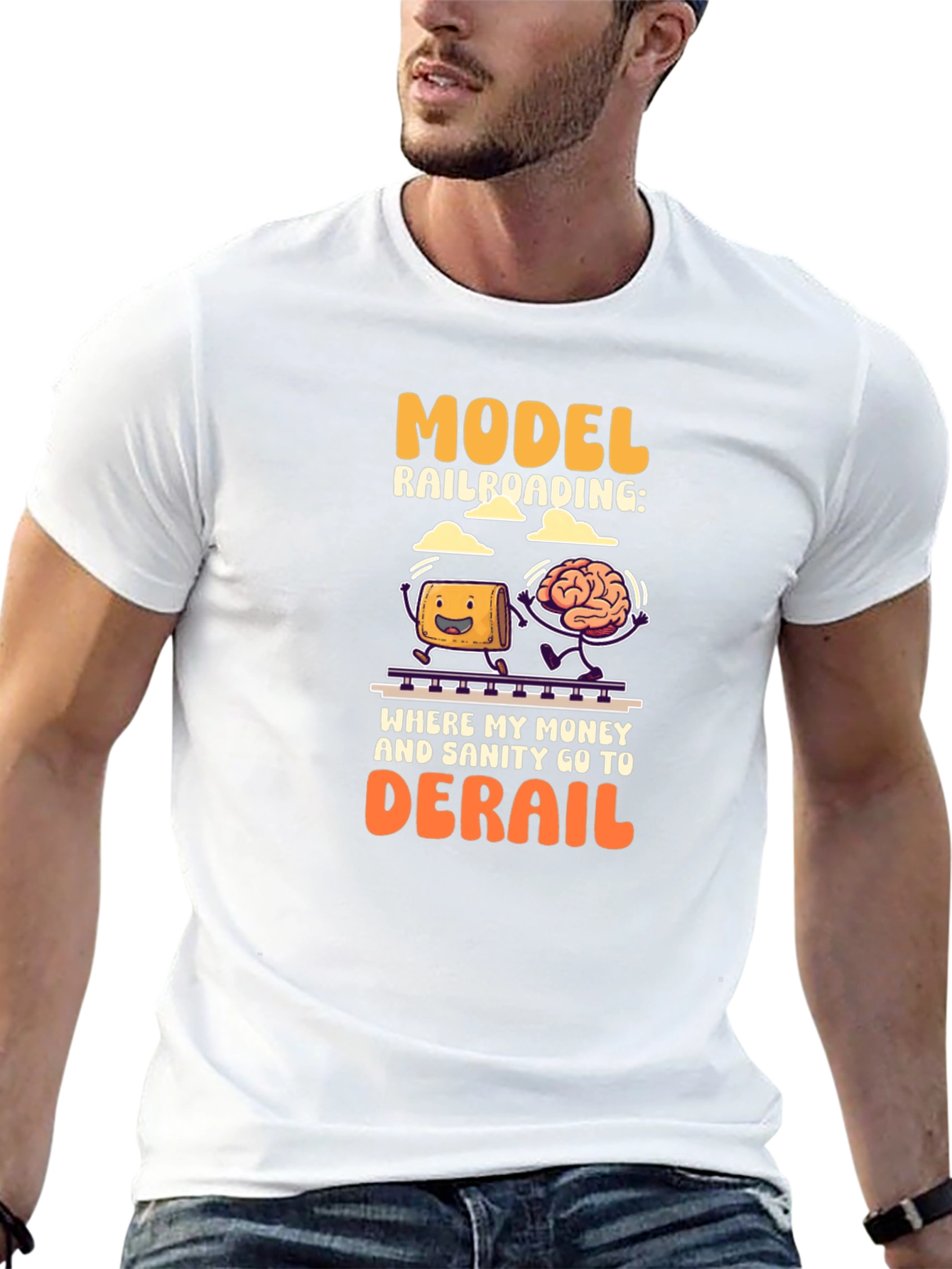 Black Model Railroading T-Shirt: Money & Sanity Derail! view 13