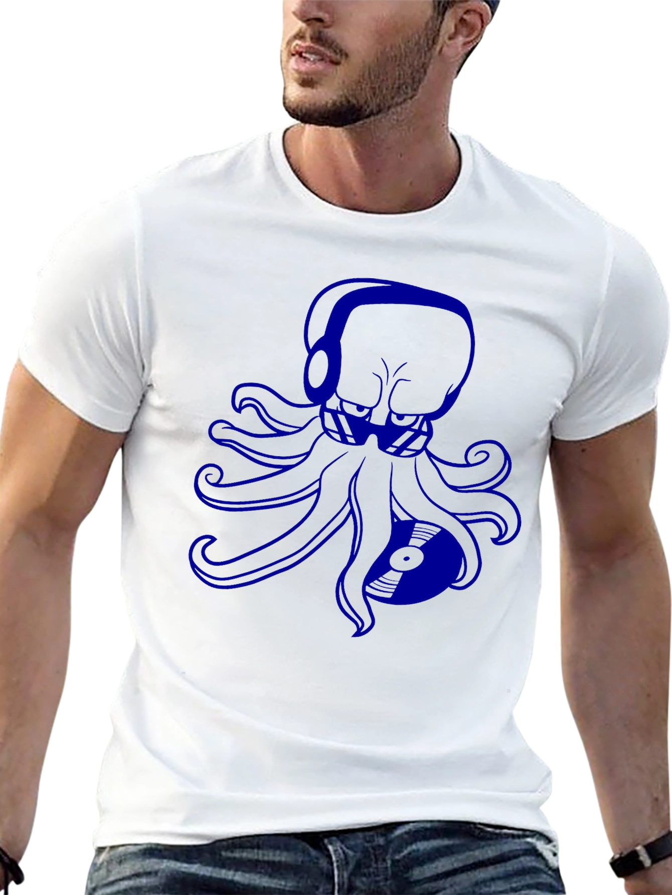 Black Octopus DJ Graphic Tee - Black Cotton T-Shirt view 13