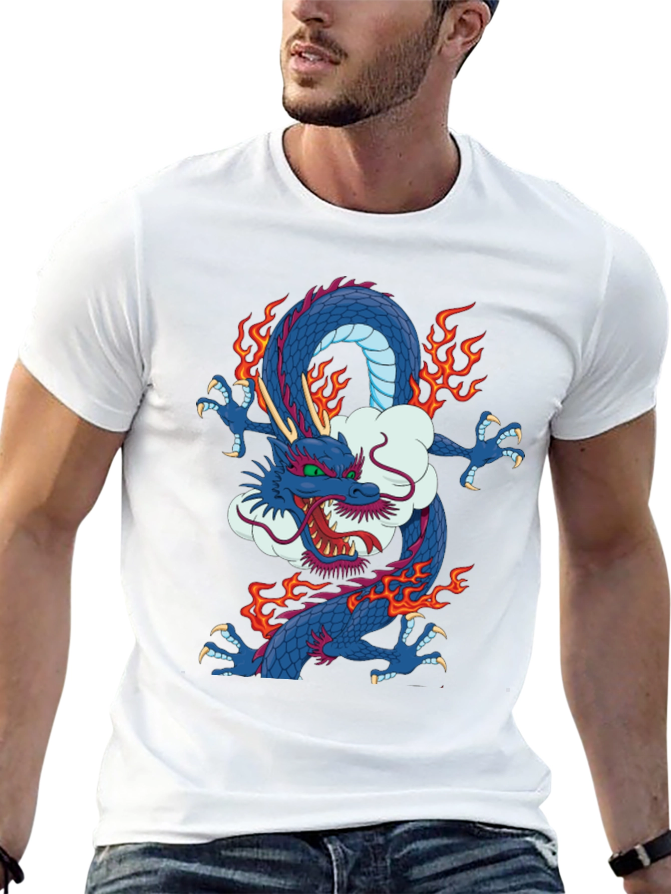 Black Dragon Graphic Print Crew Neck T-Shirt view 13