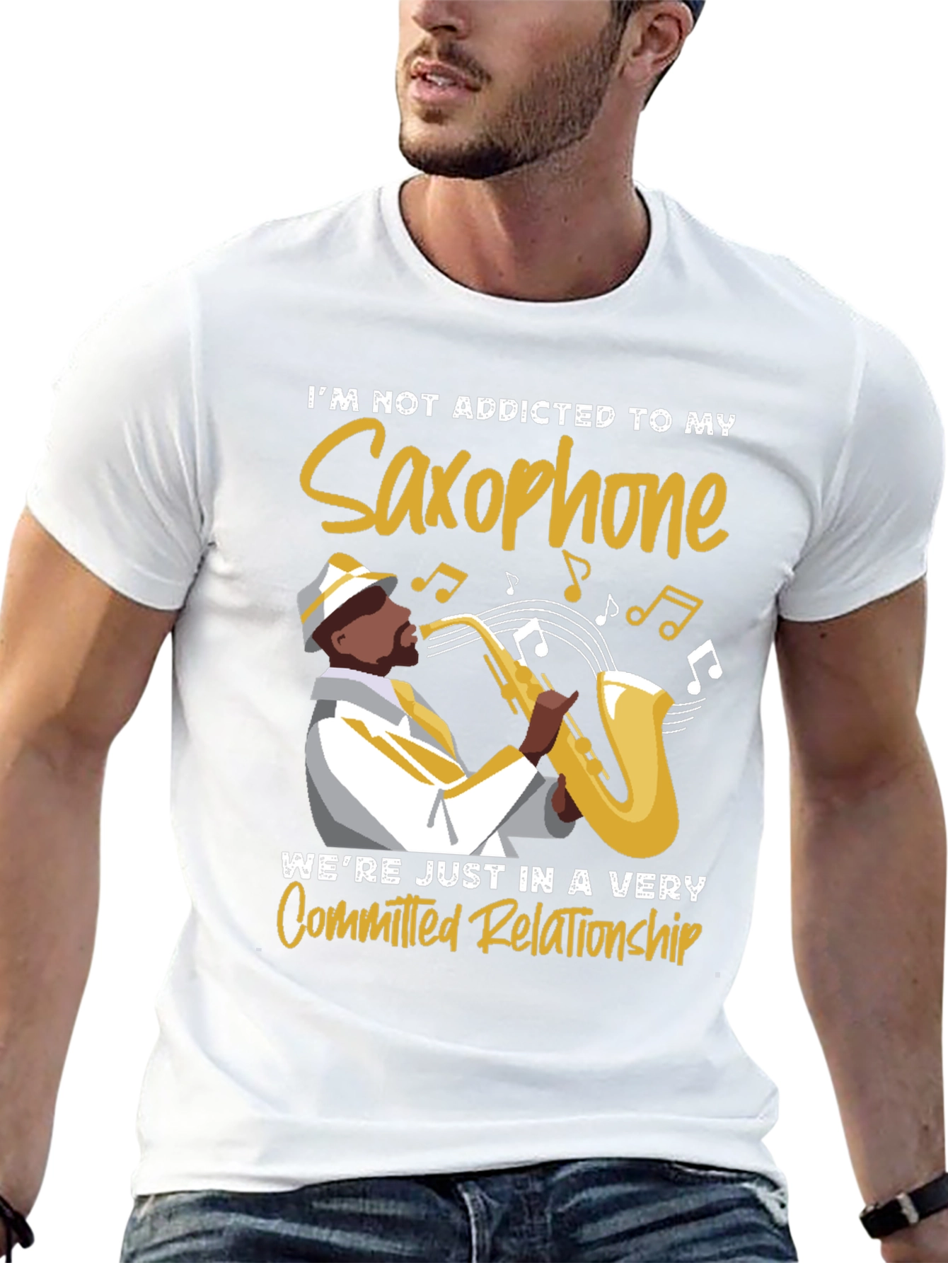 Black Saxophone Lover T-Shirt: Committed Relationship Tee view 13