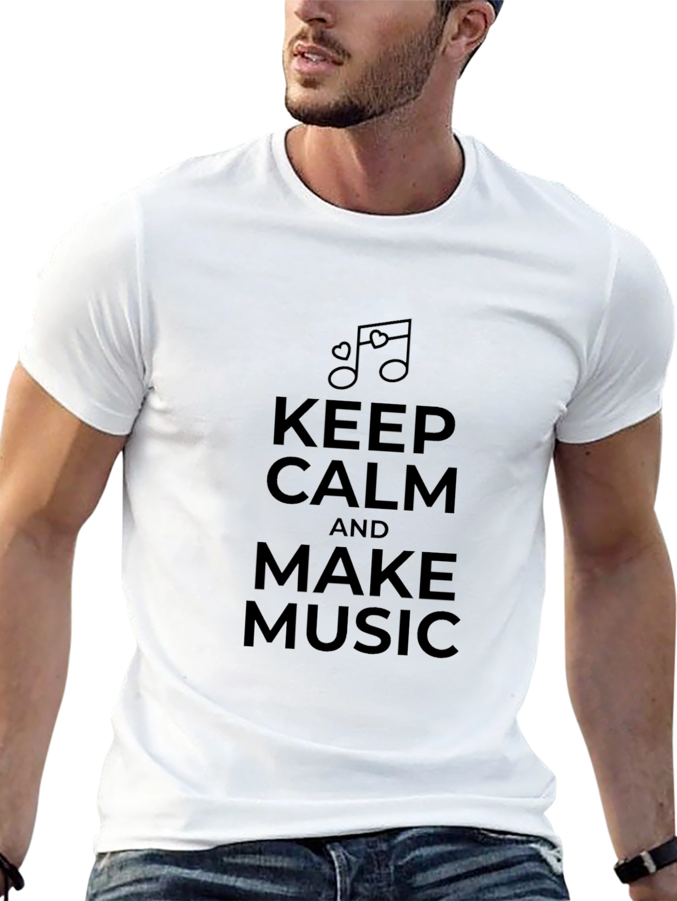 Black Keep Calm and Make Music Black T-Shirt view 13