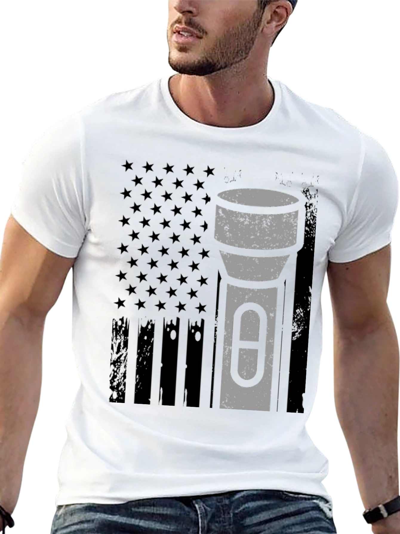 Black American Flag Tactical Flashlight T-Shirt view 13