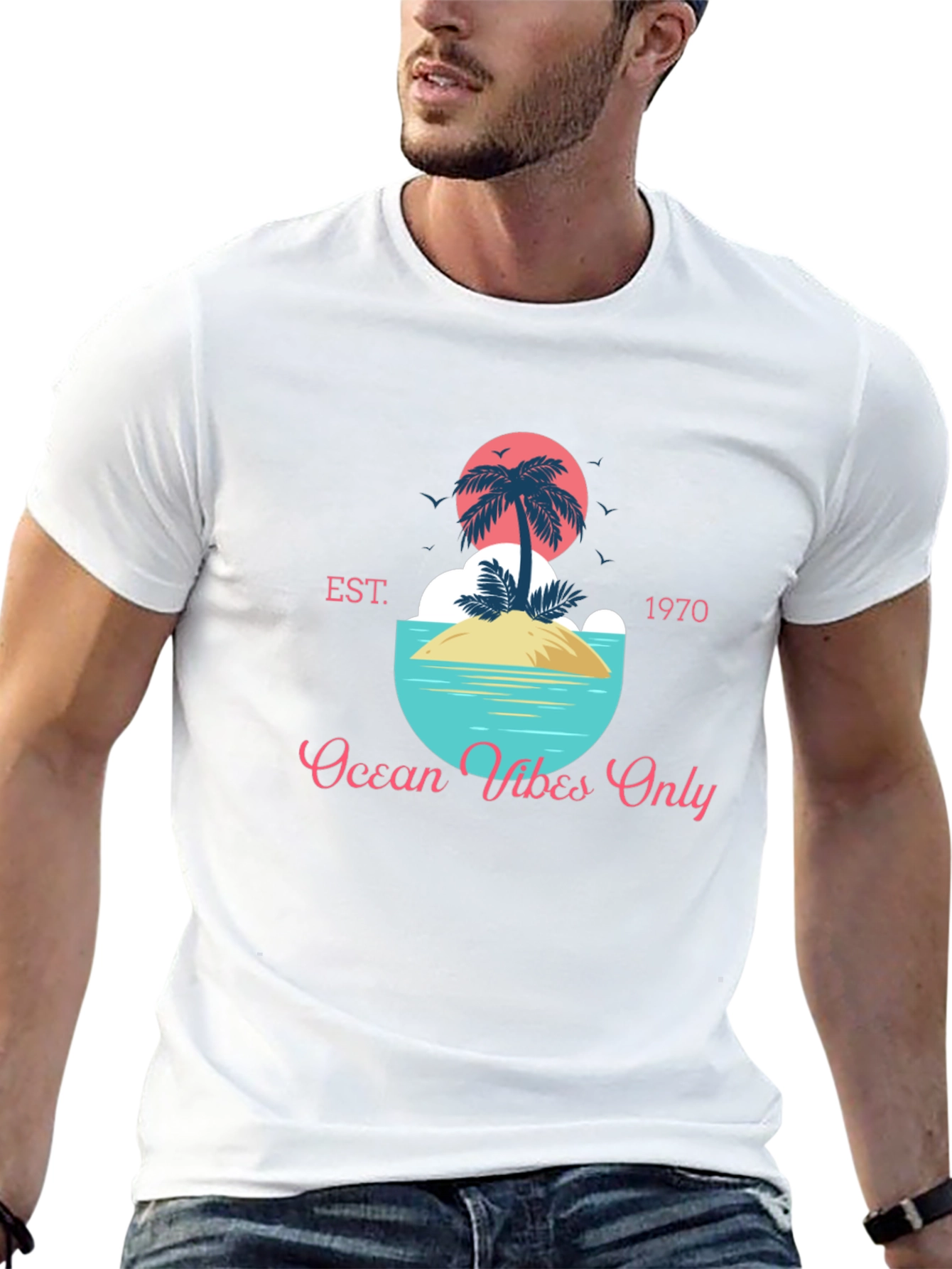 Black Ocean Vibes Only T-Shirt - Tropical Island Design view 13