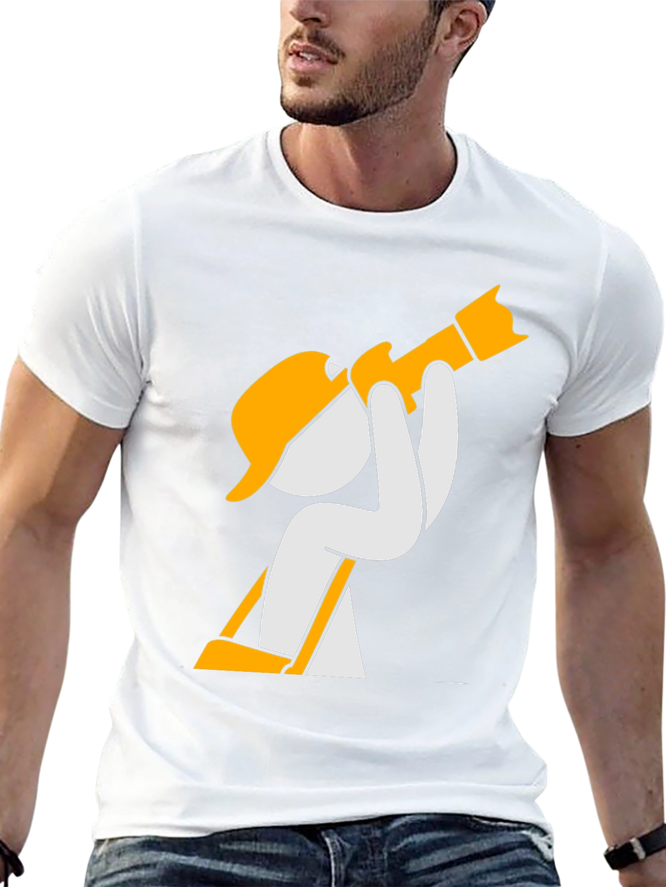 Black Construction Worker Cartoon Graphic T-Shirt view 13