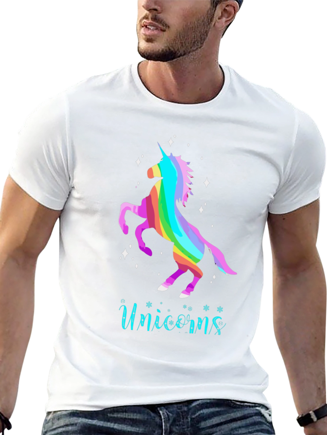 Black Rainbow Unicorn Tee - Magical Graphic T-Shirt view 13